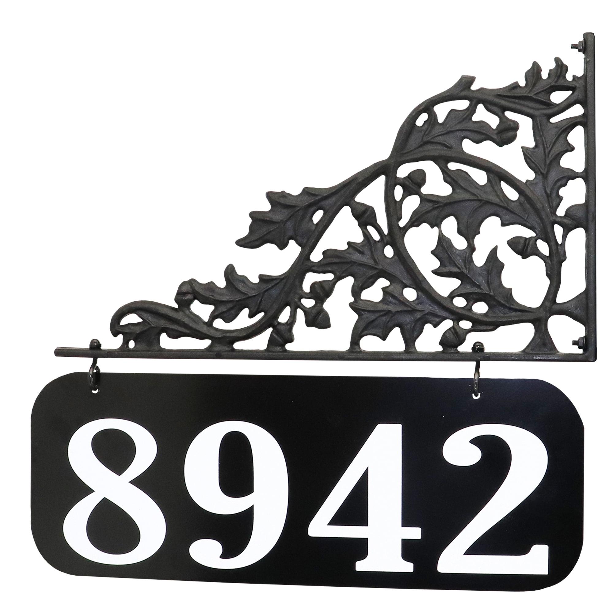 Reflective Black Metal Address Plaque with Oak Design Bracket