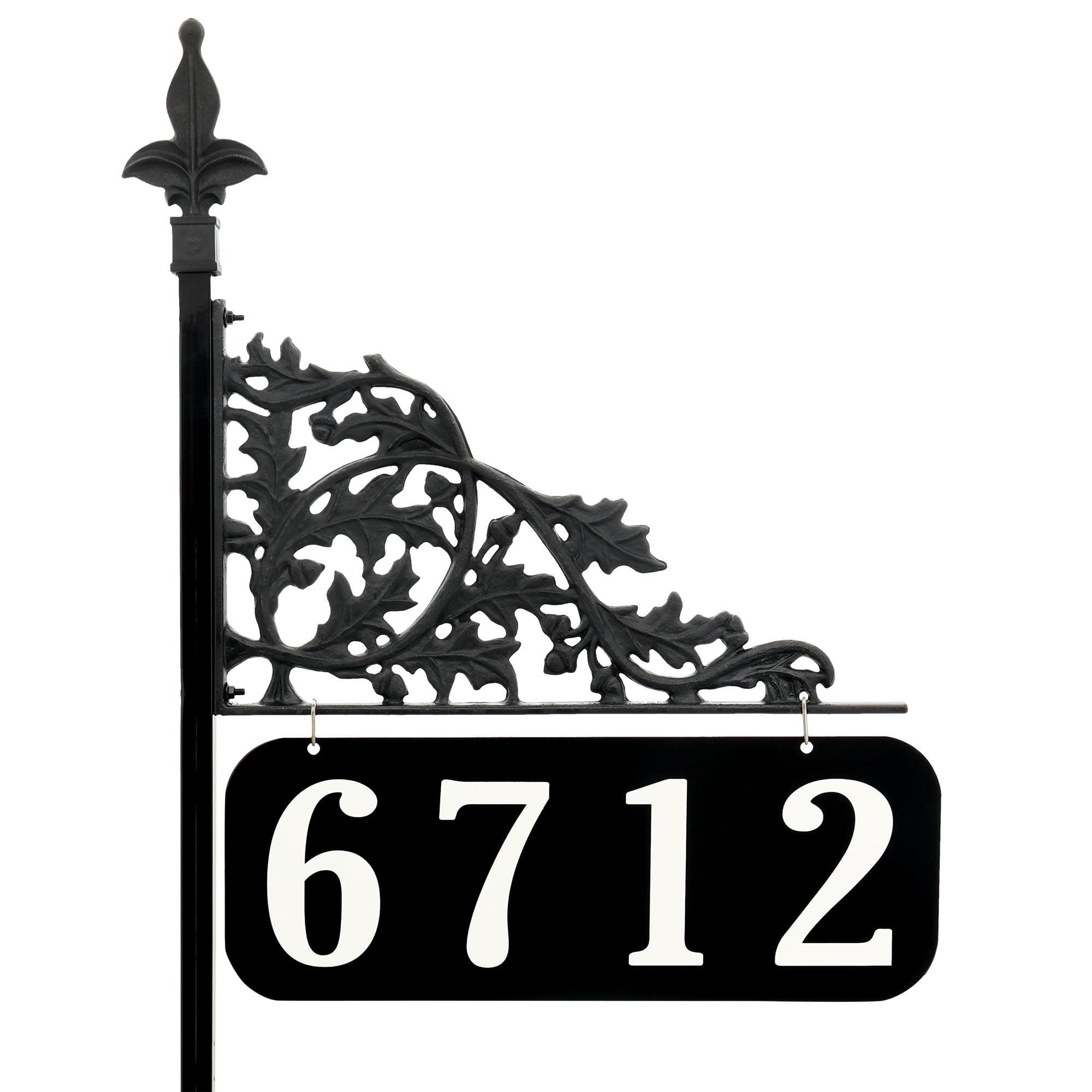 Handcrafted Black Metal Reflective Address Plaque with 30" Pole