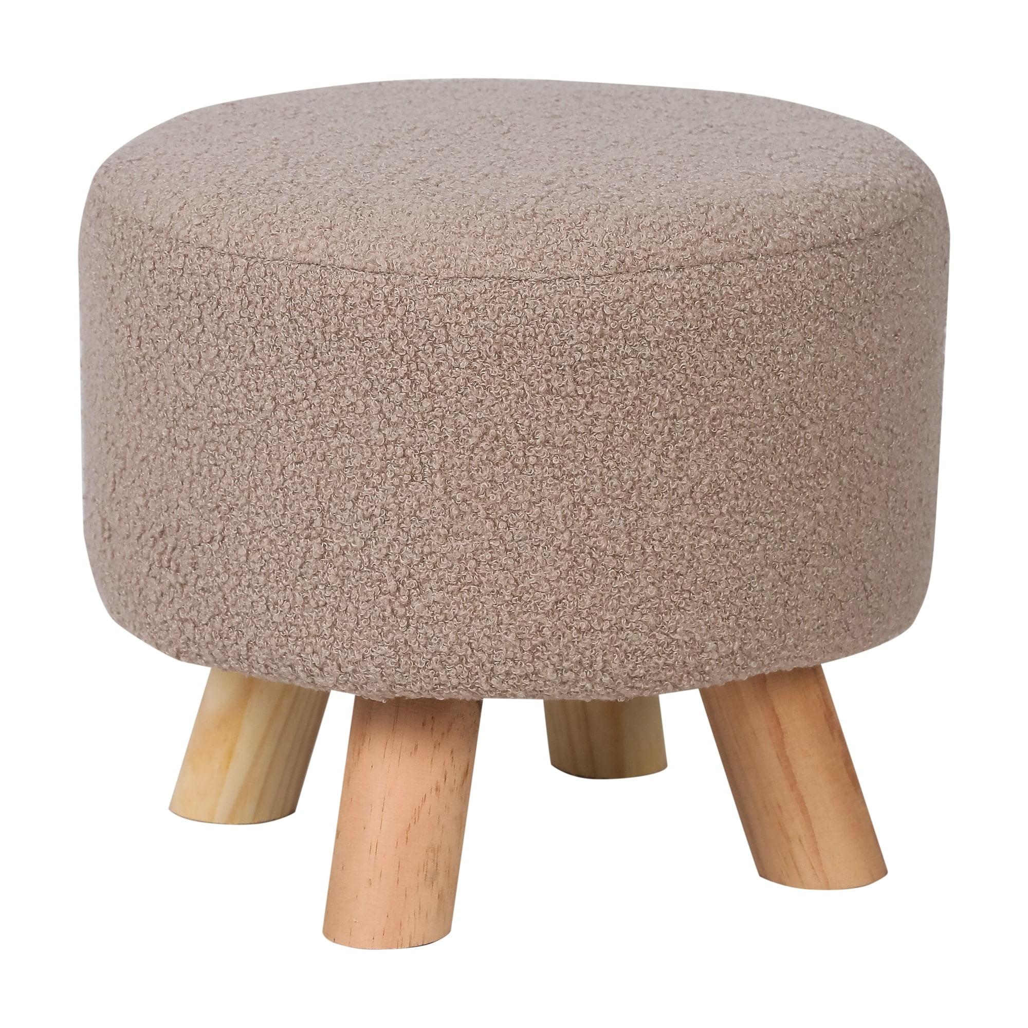 Adeco  Round Ottoman Velvet Foot Rest Stool with Non-Skid Legs Taupe Wood, Velvet Americana, Modern & Contemporary