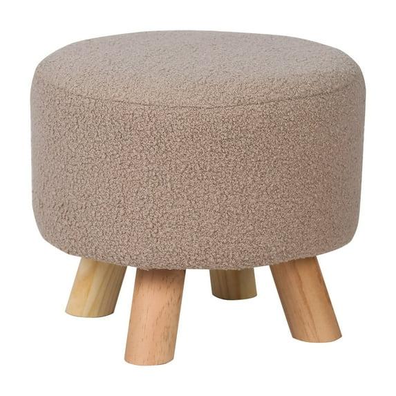 Adeco  Round Ottoman Velvet Foot Rest Stool with Non-Skid Legs Taupe Wood, Velvet Americana, Modern & Contemporary