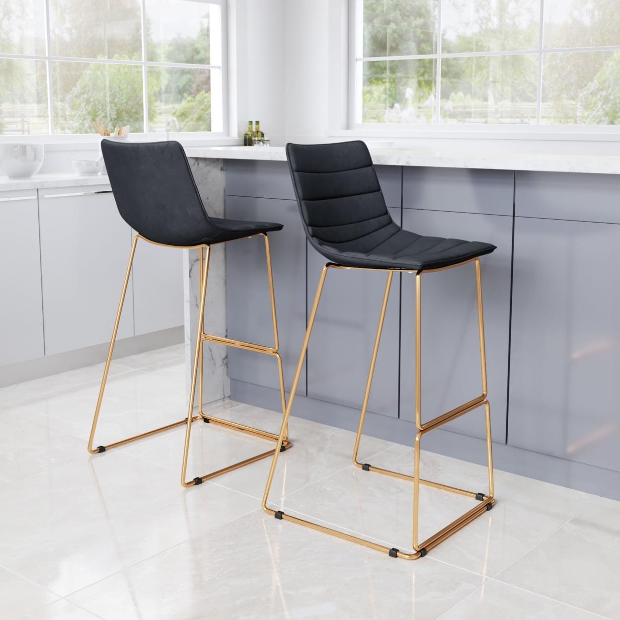 Contemporary Adele 18.5" Black & Gold Metal Bar Stool (Set of 2)