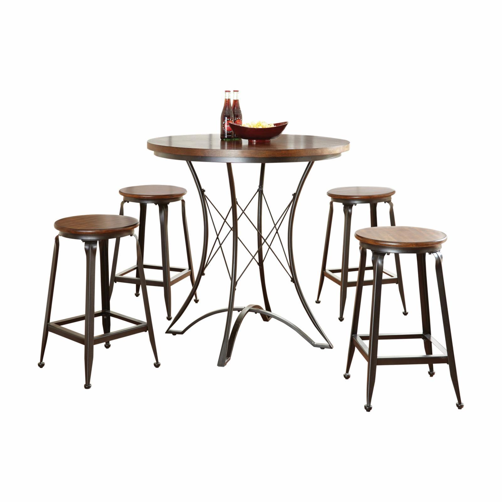 Adele Burnished Brown Metal and Birch 5-Piece Counter Height Dining Set