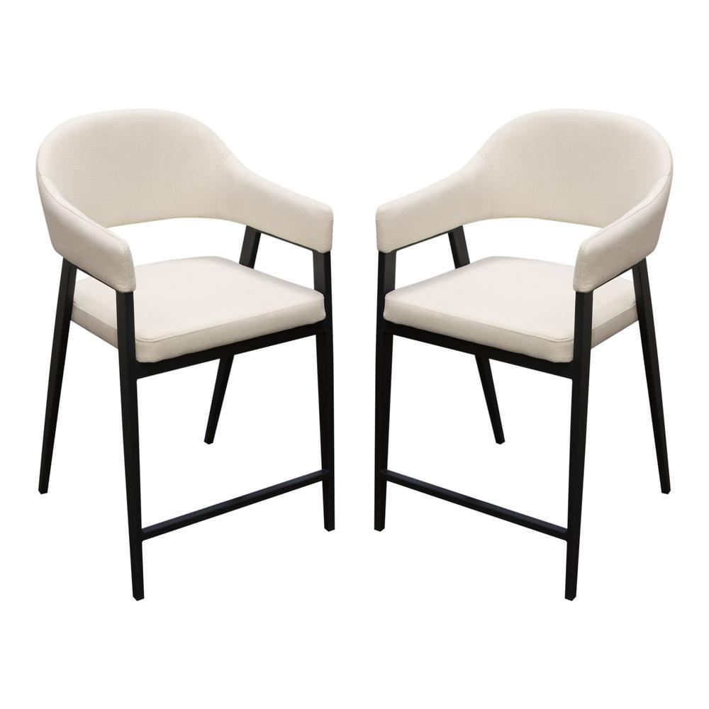 Cream Upholstered Counter Height Armchairs with Black Metal Frame, Set of Two