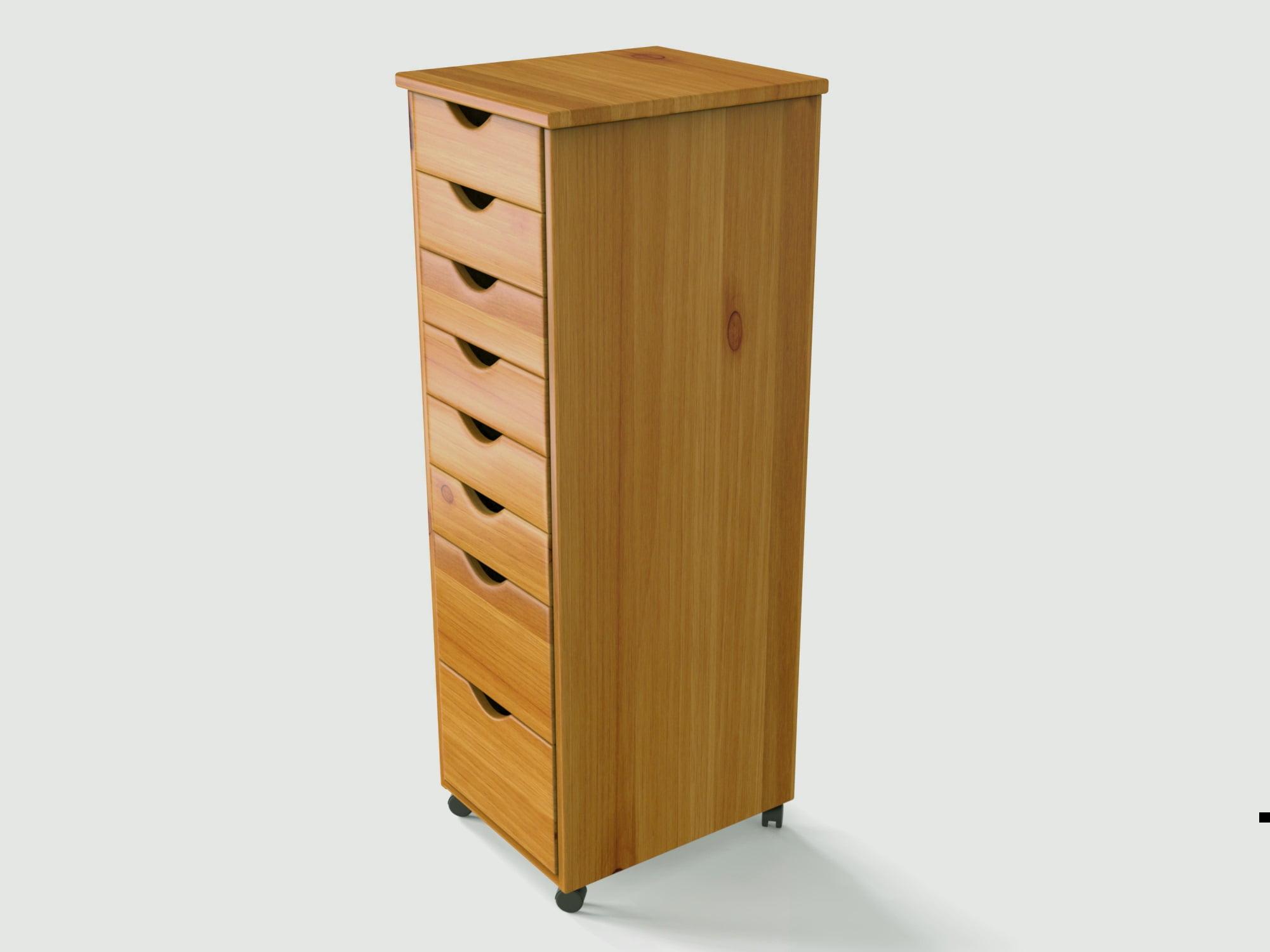 Medium Pine Solid Wood 8-Drawer Mobile Cabinet