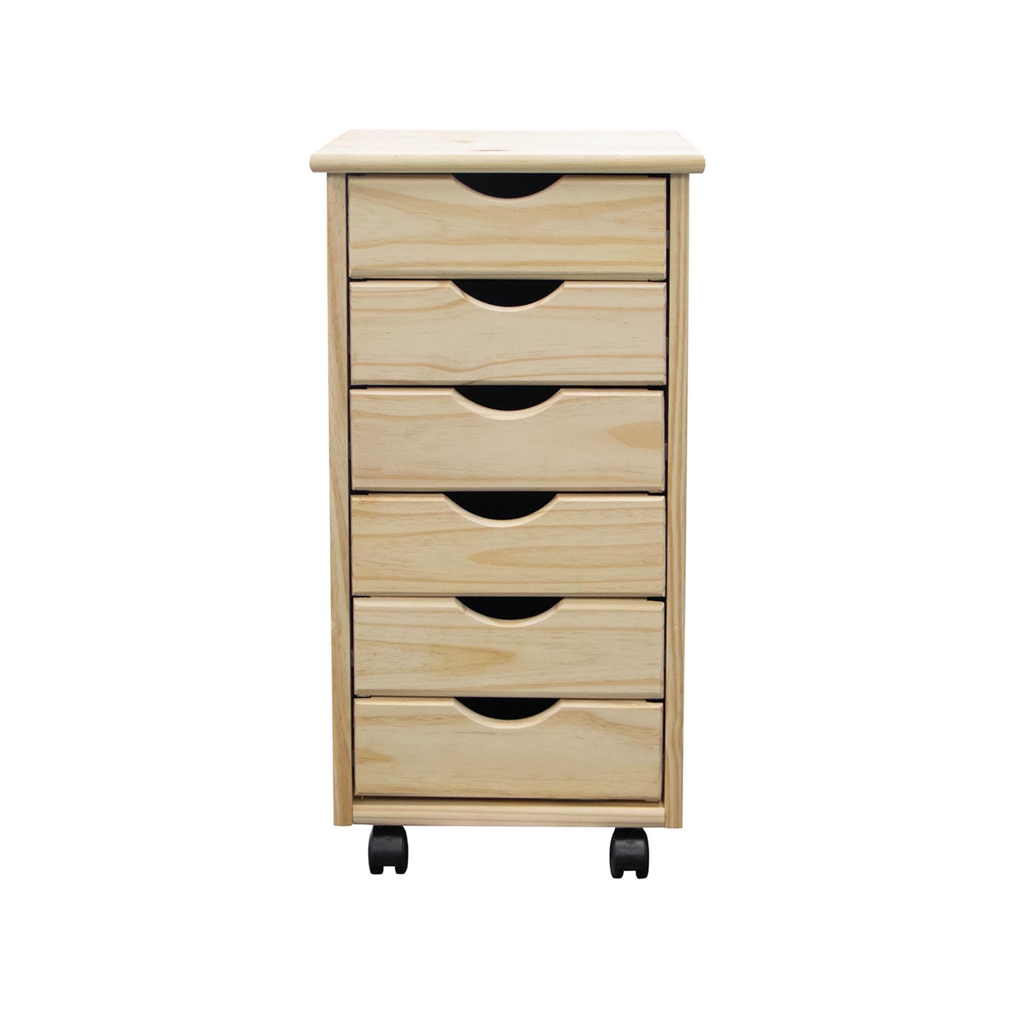 Jela Solid Wood 6 Drawer Roll Cart in Unfinished
