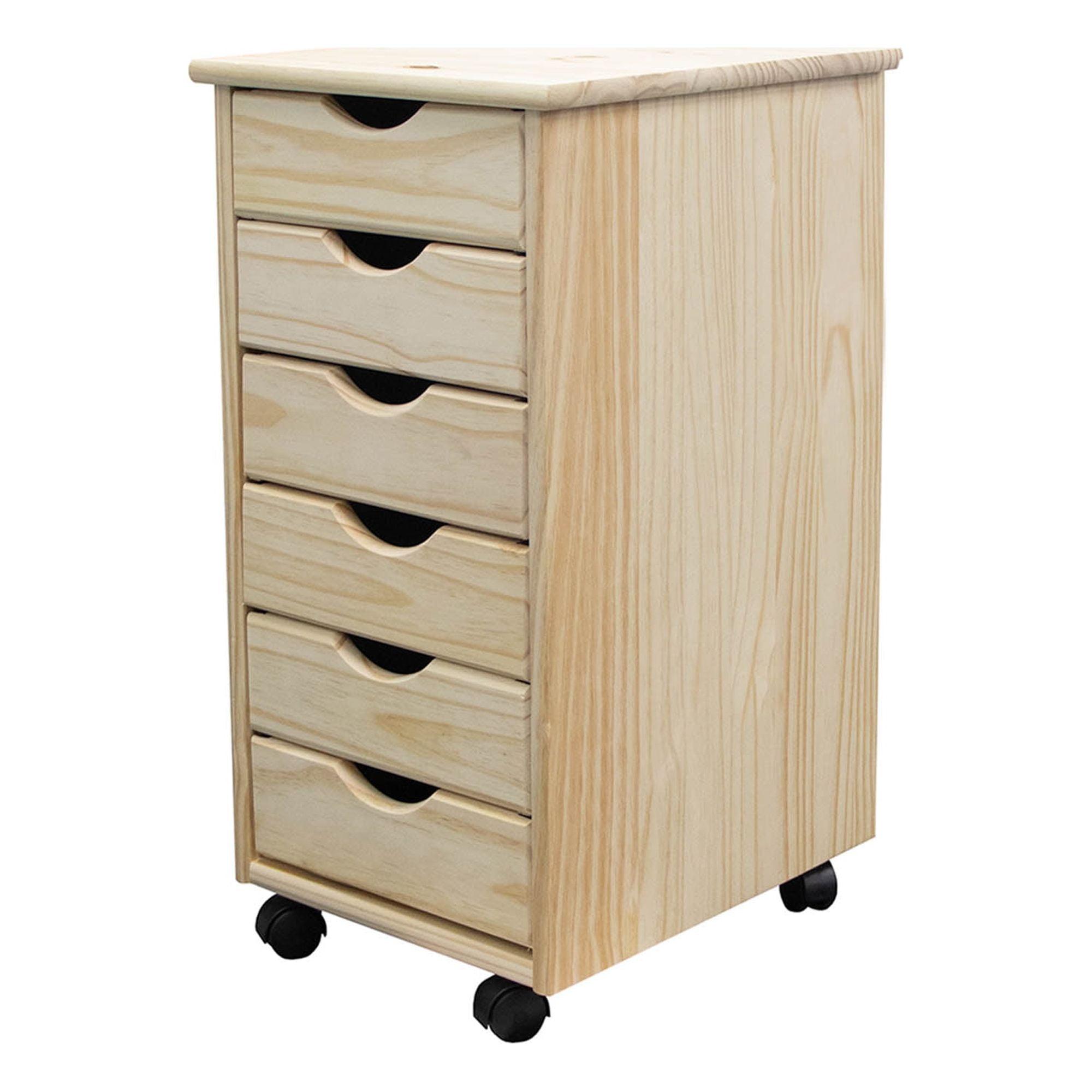 Unfinished Solid Wood 6-Drawer Rolling Storage Cart