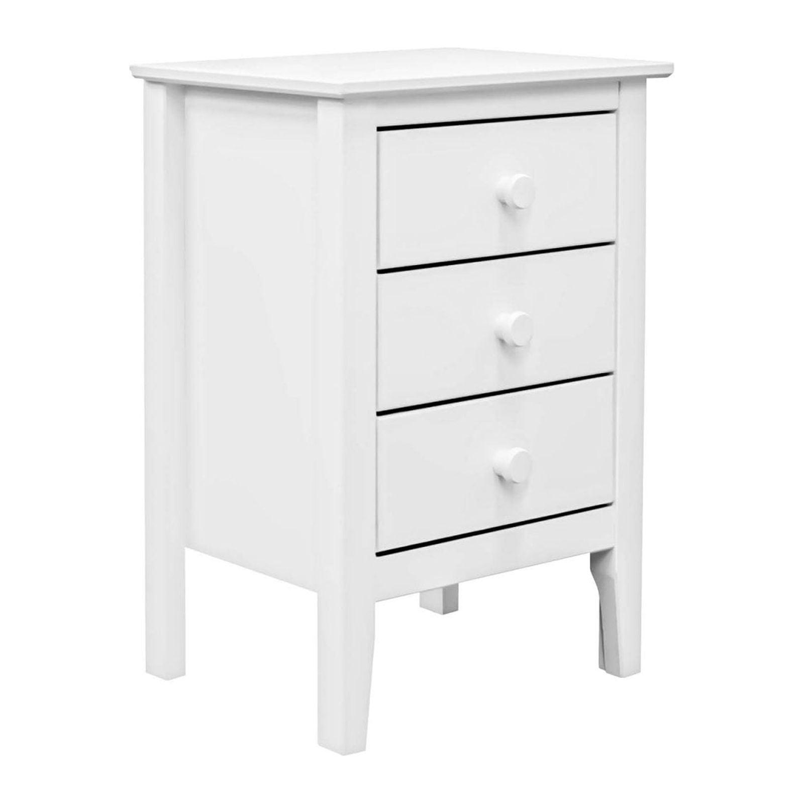 Sustainable Solid Pine 3-Drawer White Nightstand