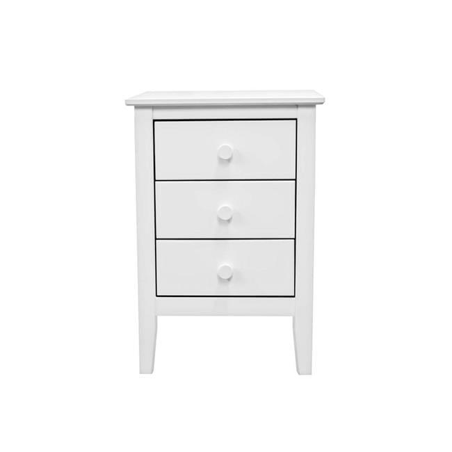 Sustainable Solid Pine 3-Drawer White Nightstand