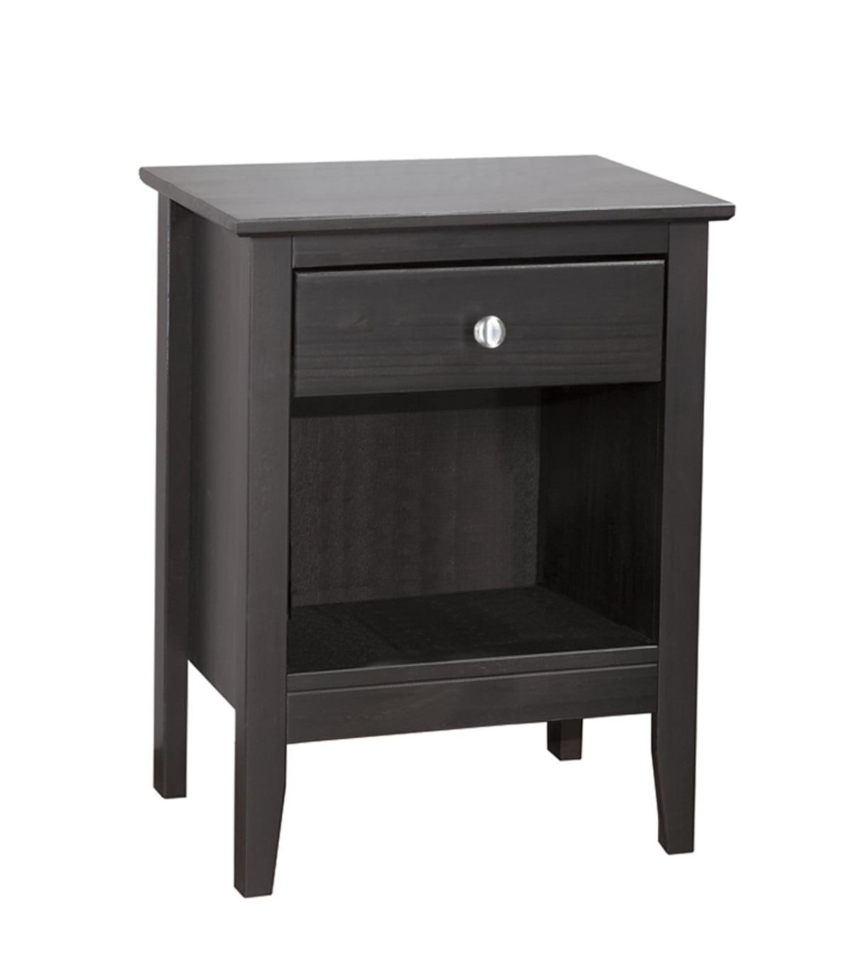 Espresso Solid Pine 1-Drawer Nightstand with Cubby