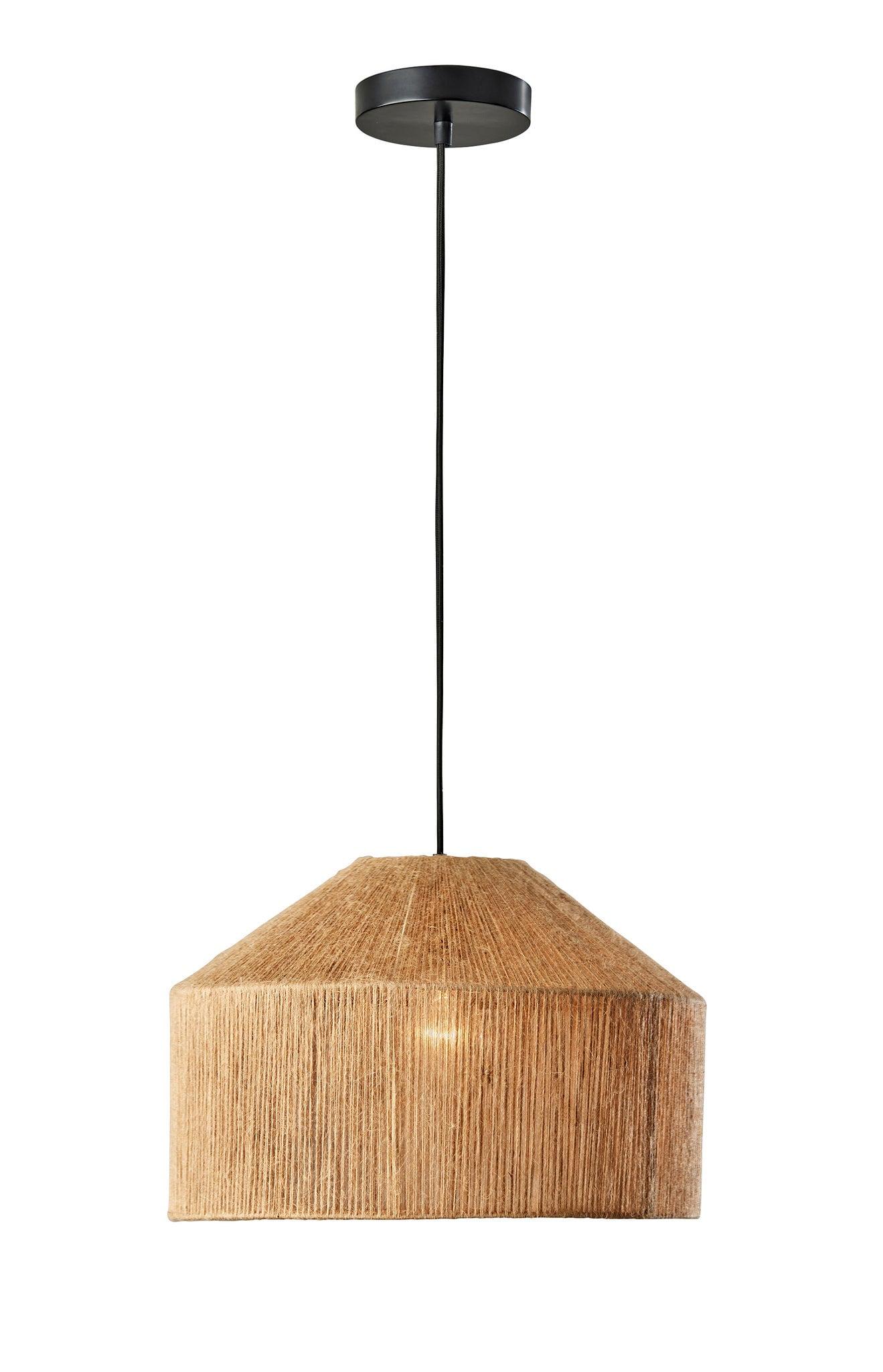 Adesso Amalfi Pendant Black: UL Listed, 15" Dome Rope Shade, Dimmable, Metal Body