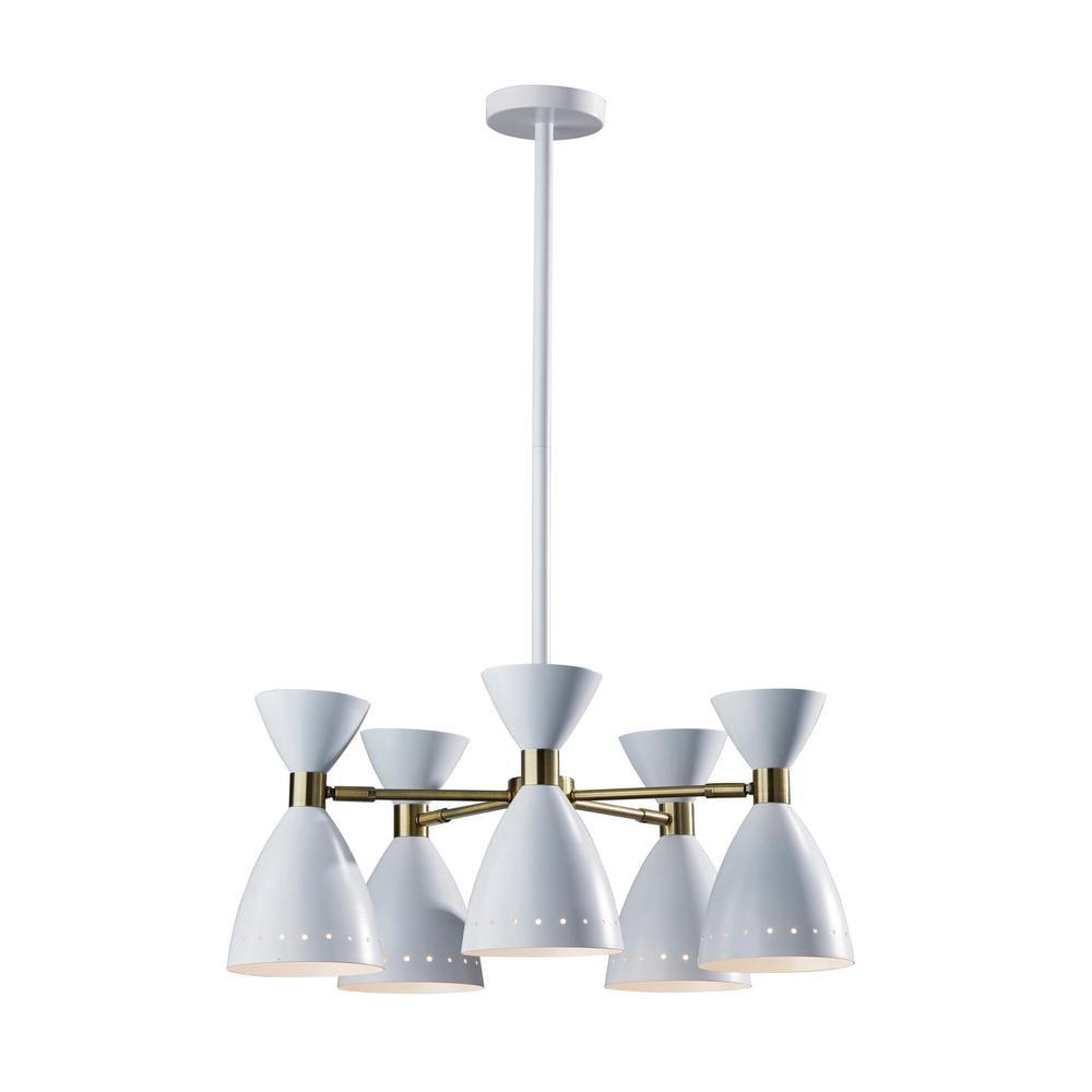 Adesso 5-Head Oscar Pendant White: Modern Metal Ceiling Fixture, ETL Listed, 40W E26, No Bulb Included