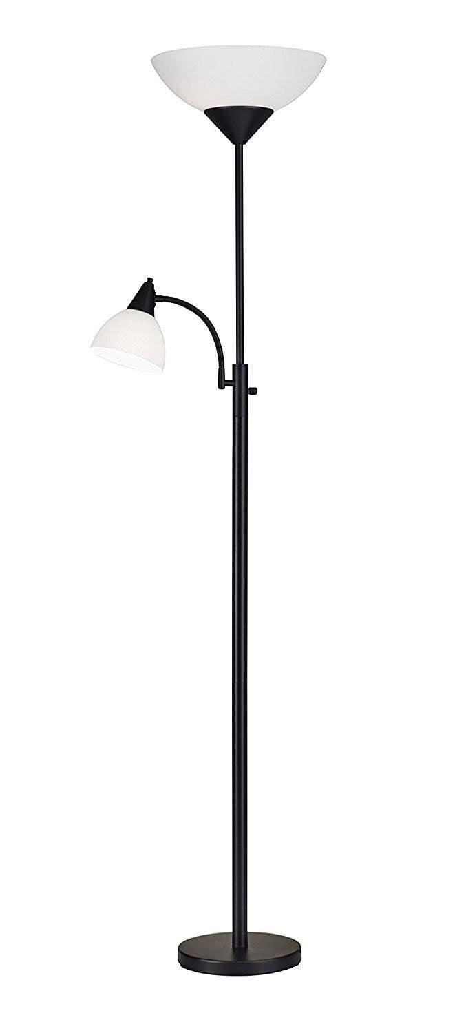 Black Adjustable Torchiere Floor Lamp with Reading Light