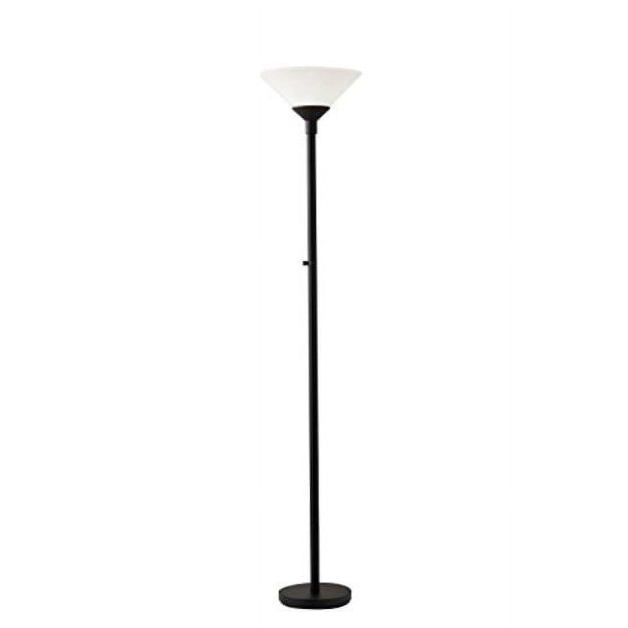 Aries Black Metal Torchiere Floor Lamp with Frosted Shade