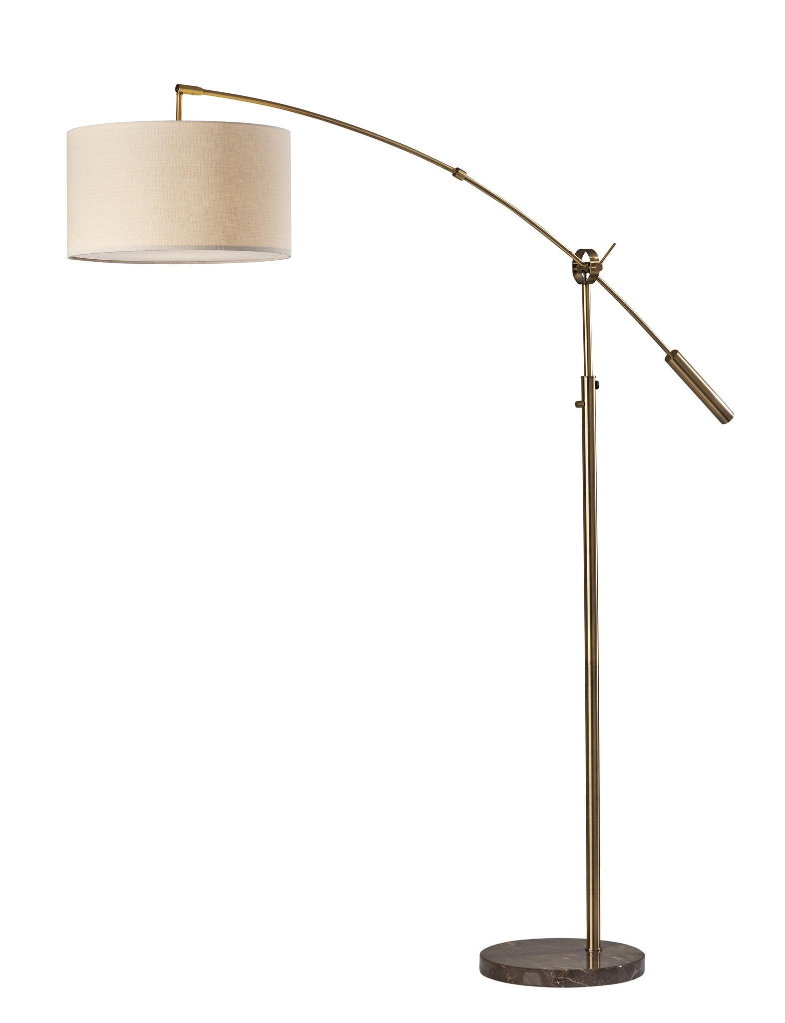 Adler Adjustable Arc Floor Lamp in Antique Brass with Cream Shade