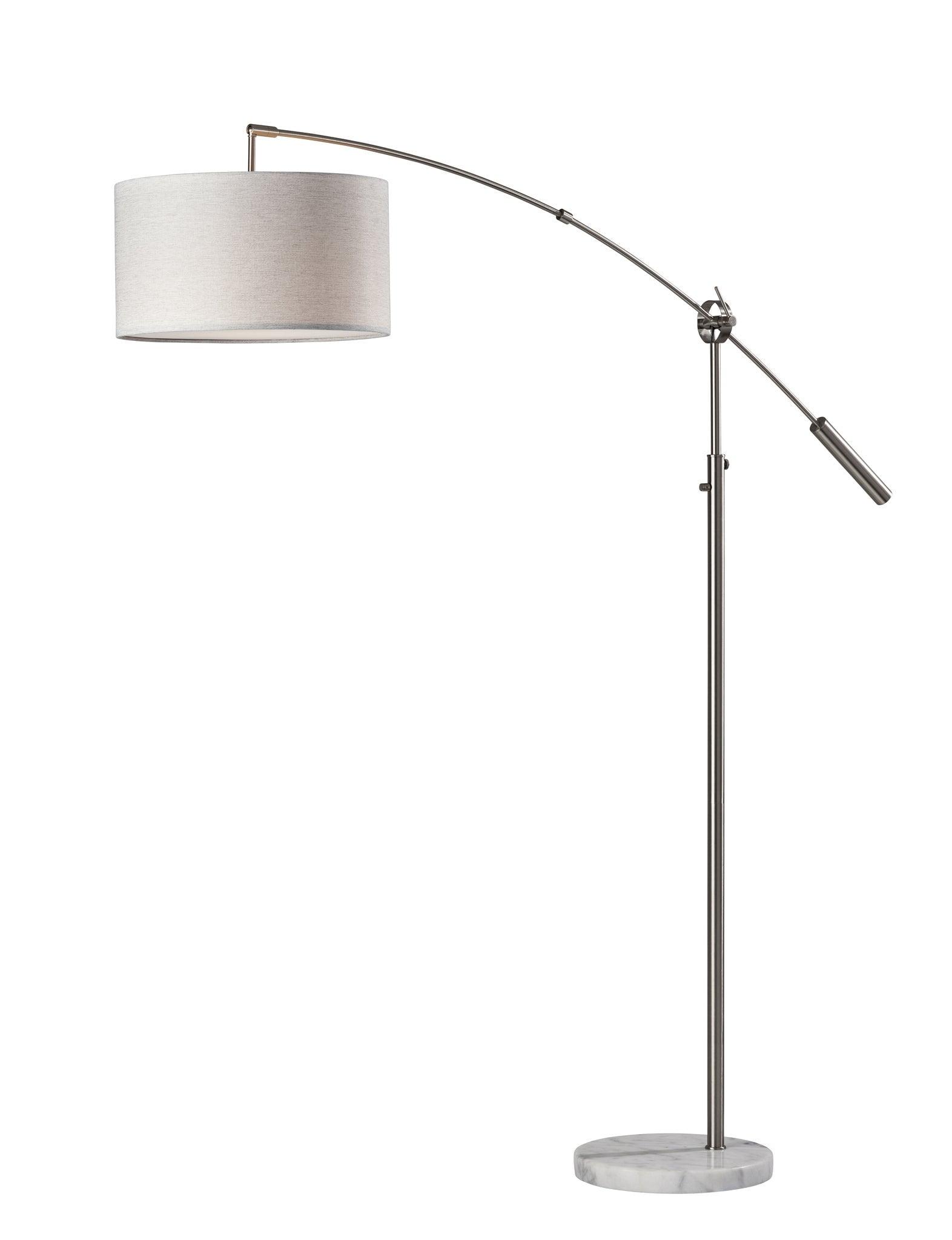 Adjustable Brushed Steel Arc Lamp with Marble Base