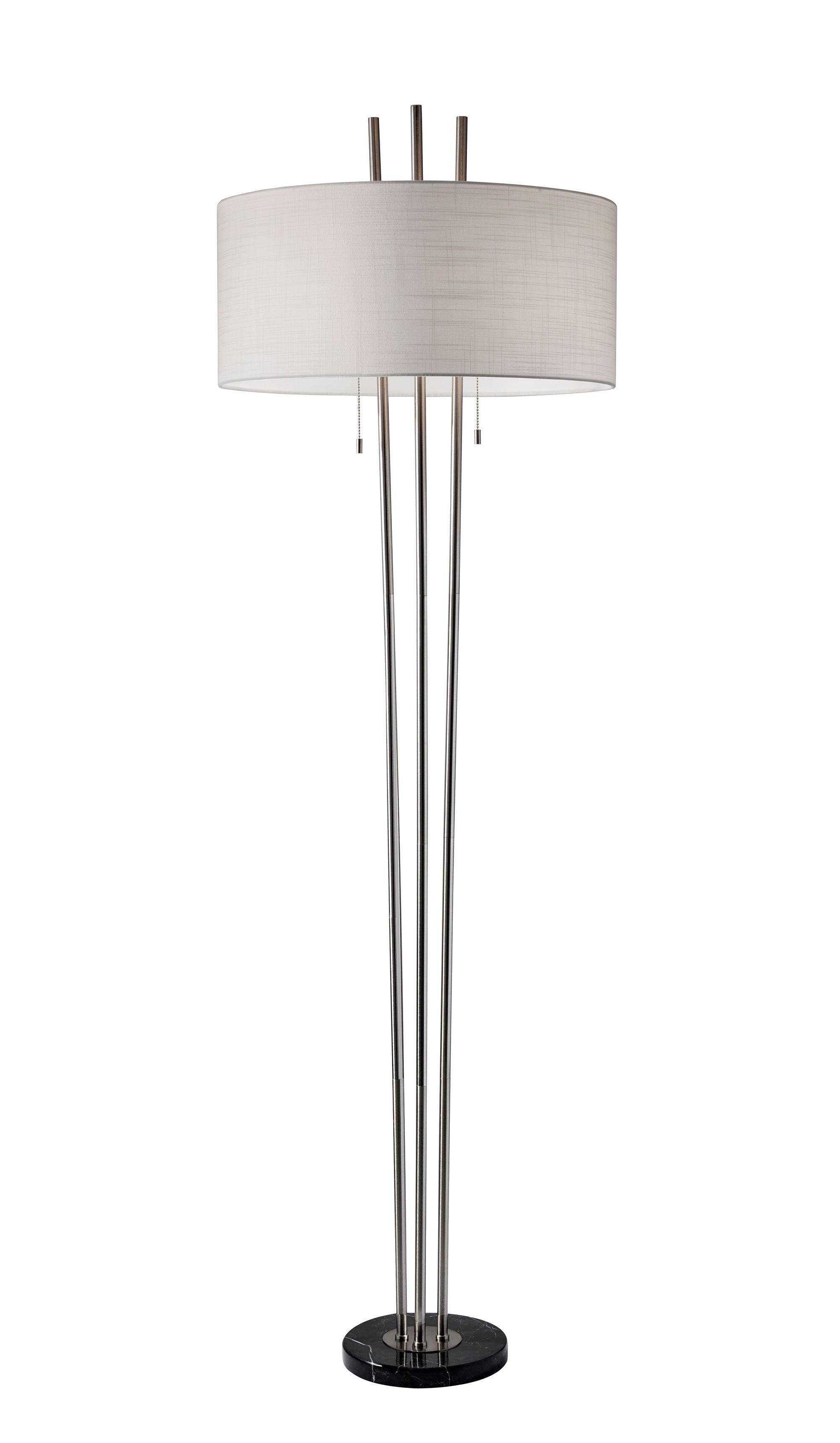 Elegant White Textured Linen Shade Floor Lamp with Marble Base