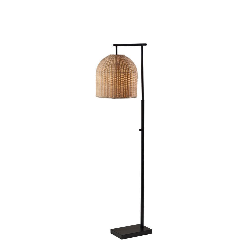 Bronze Arc Multi-Head Floor Lamp with Light Rattan Shade