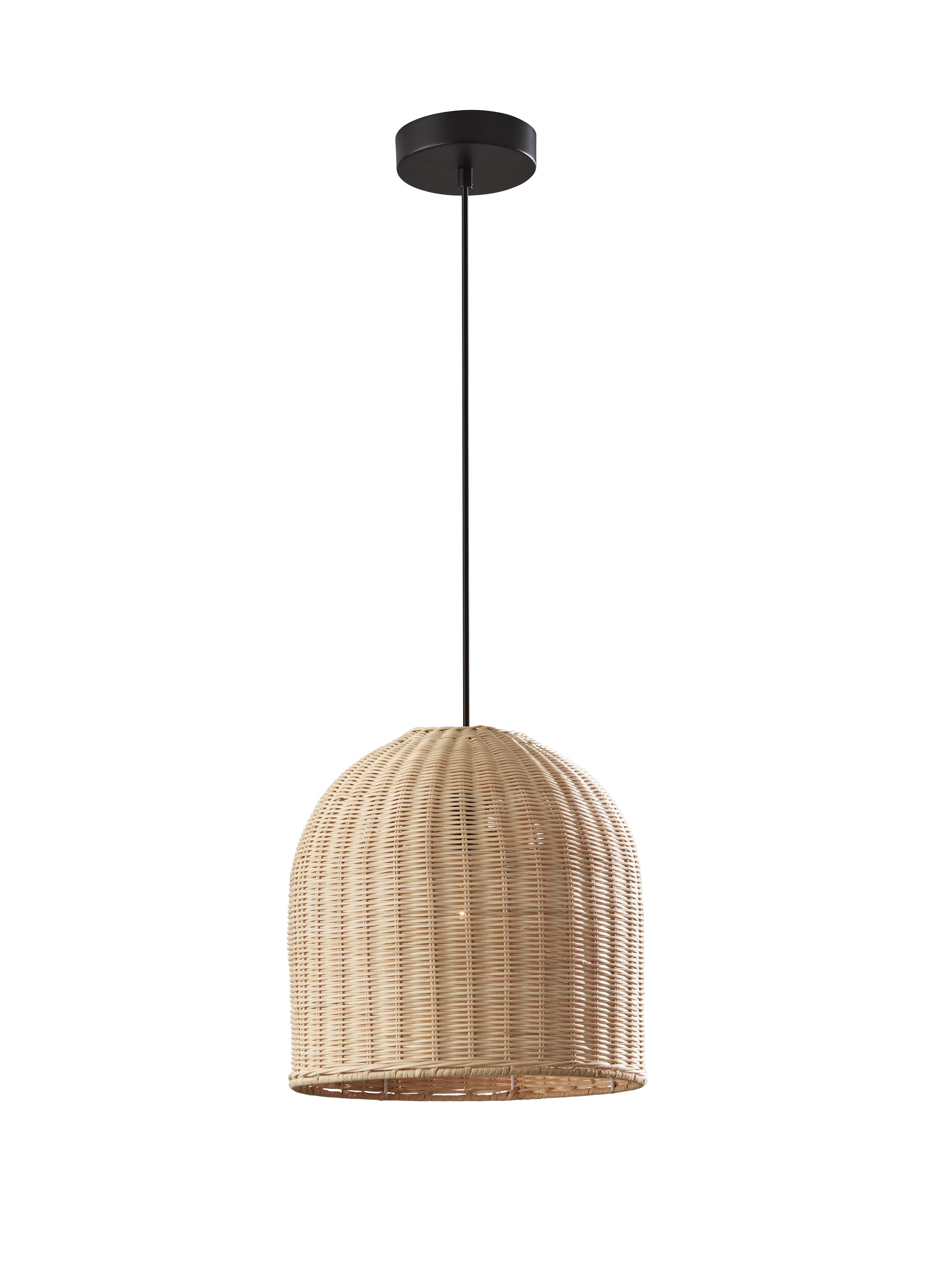Bronze & Rattan Inverted Basket Pendant Lamp with Fabric Cord
