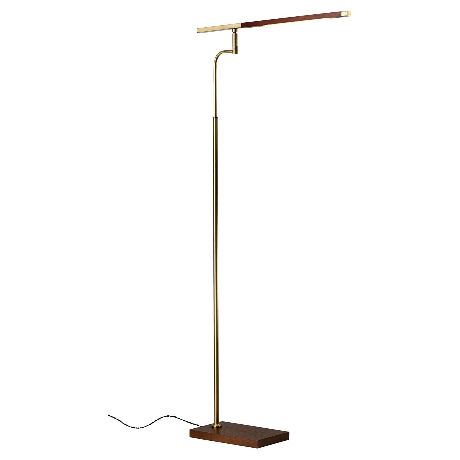 Adjustable Barrett LED Floor Lamp with Walnut Wood & Antique Brass