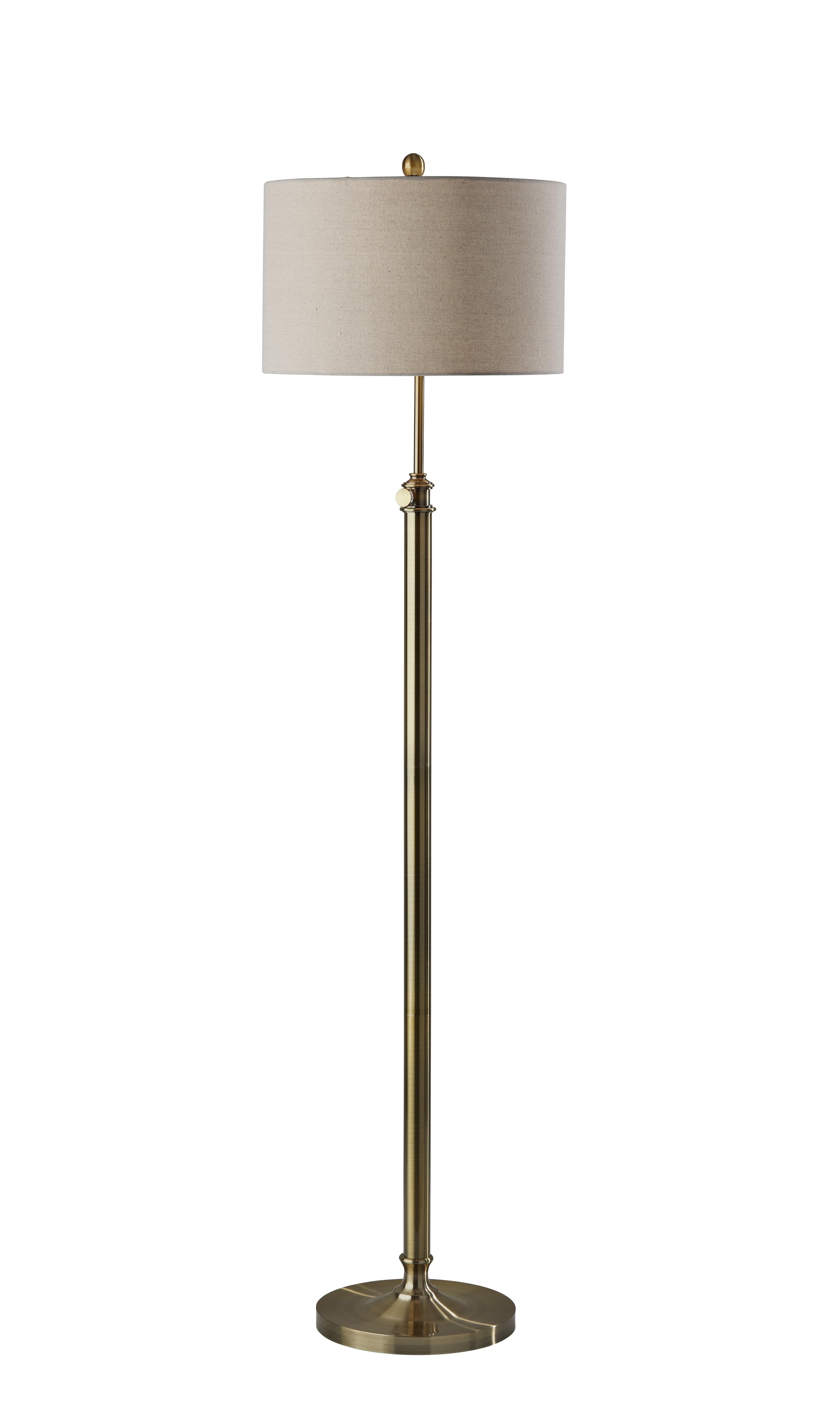 Adjustable Antique Brass Floor Lamp with Oatmeal Linen Shade