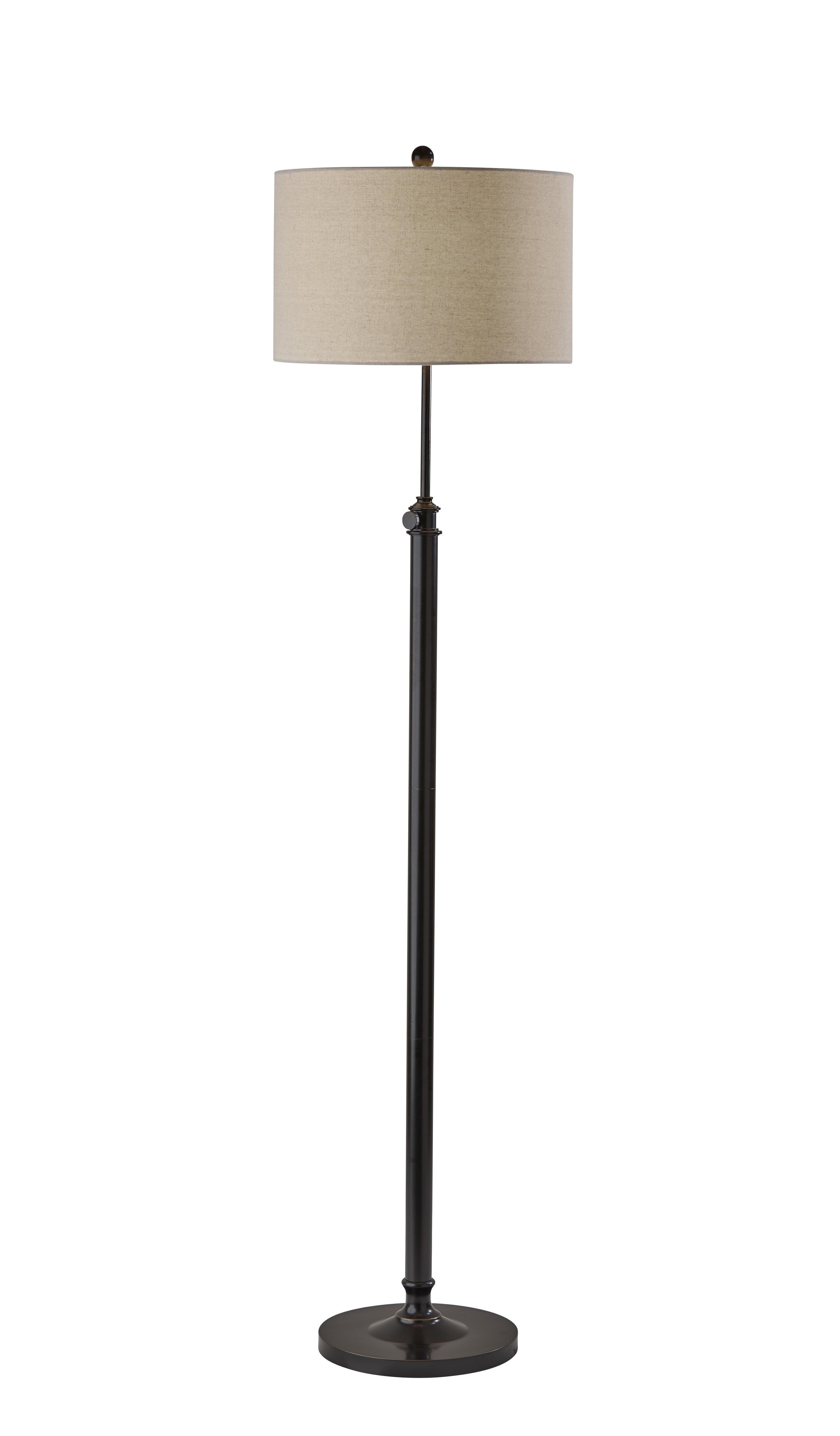 Adjustable Antique Bronze Floor Lamp with Oatmeal Linen Shade