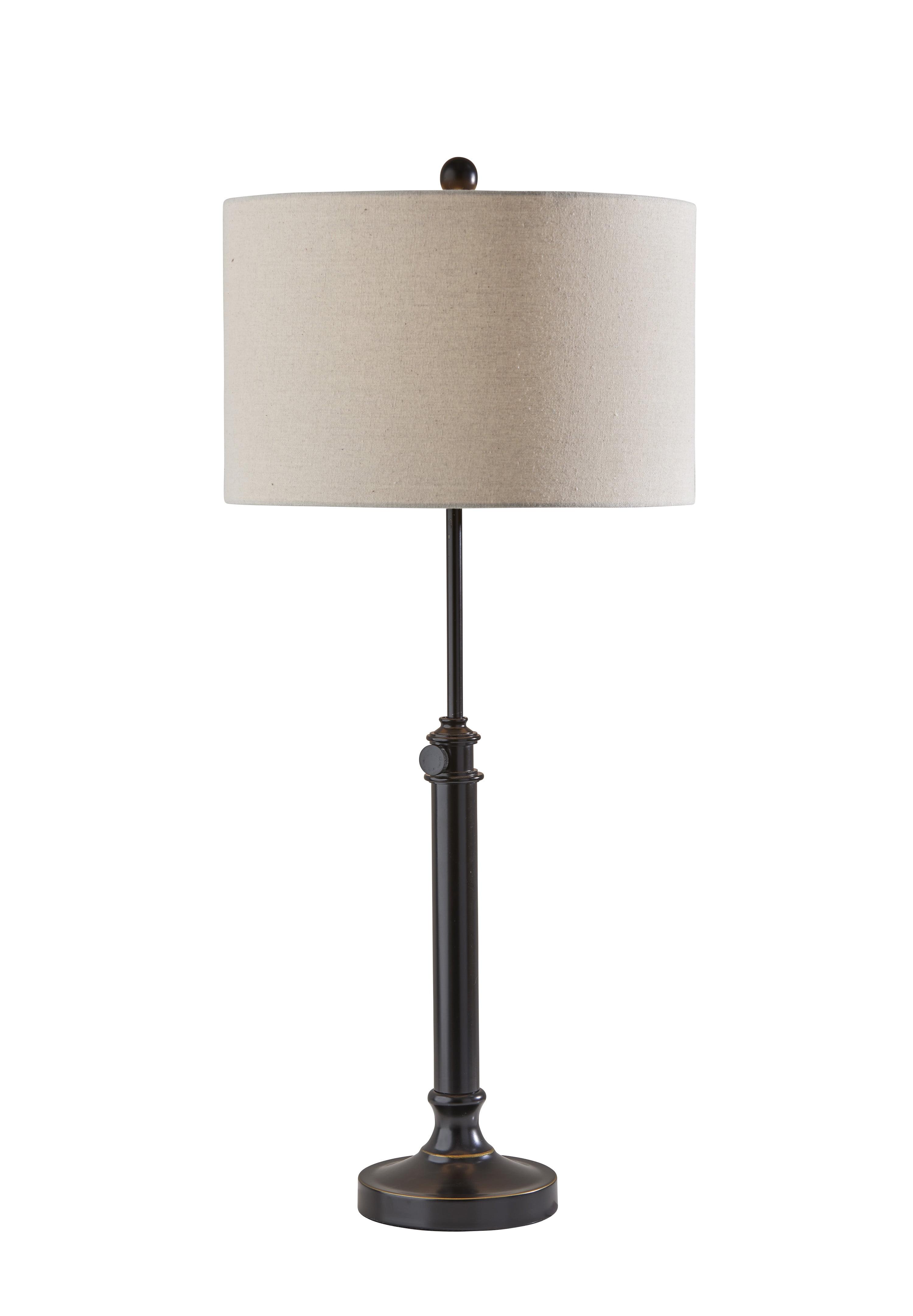 Adjustable Antique Bronze Table Lamp with Oatmeal Linen Shade