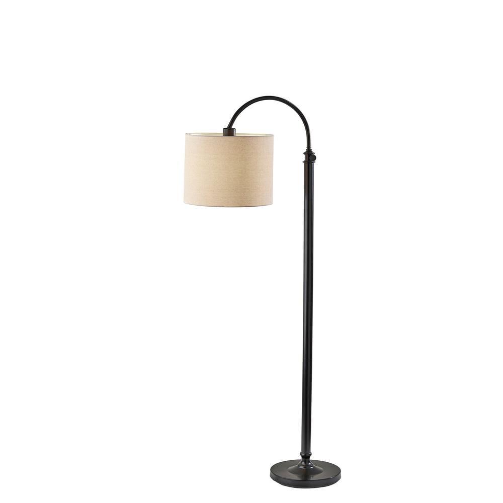 Adesso Barton Task Floor Lamp Antique Bronze: ETL Listed, Polyester Shade, Metal Body, Rotary Switch