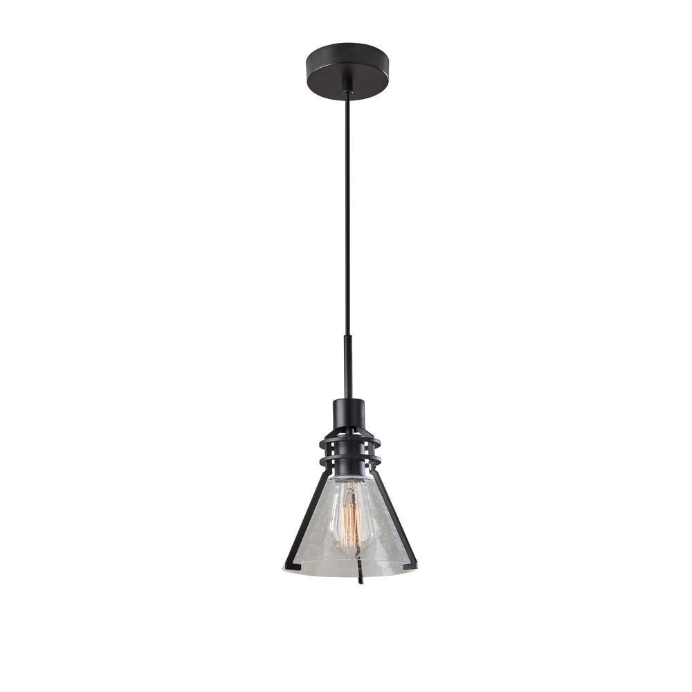 Black Steel Mini Pendant Light with Clear Seeded Glass Shade