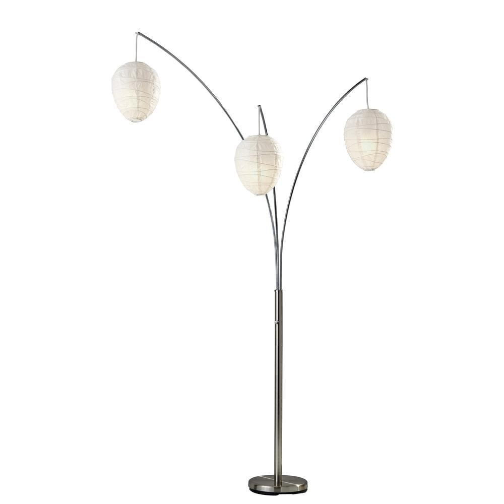 Belle Arc Lamp Silver - Adesso: Chrome Poles, White Rice Paper Lanterns, Multi-Head, ETL Listed