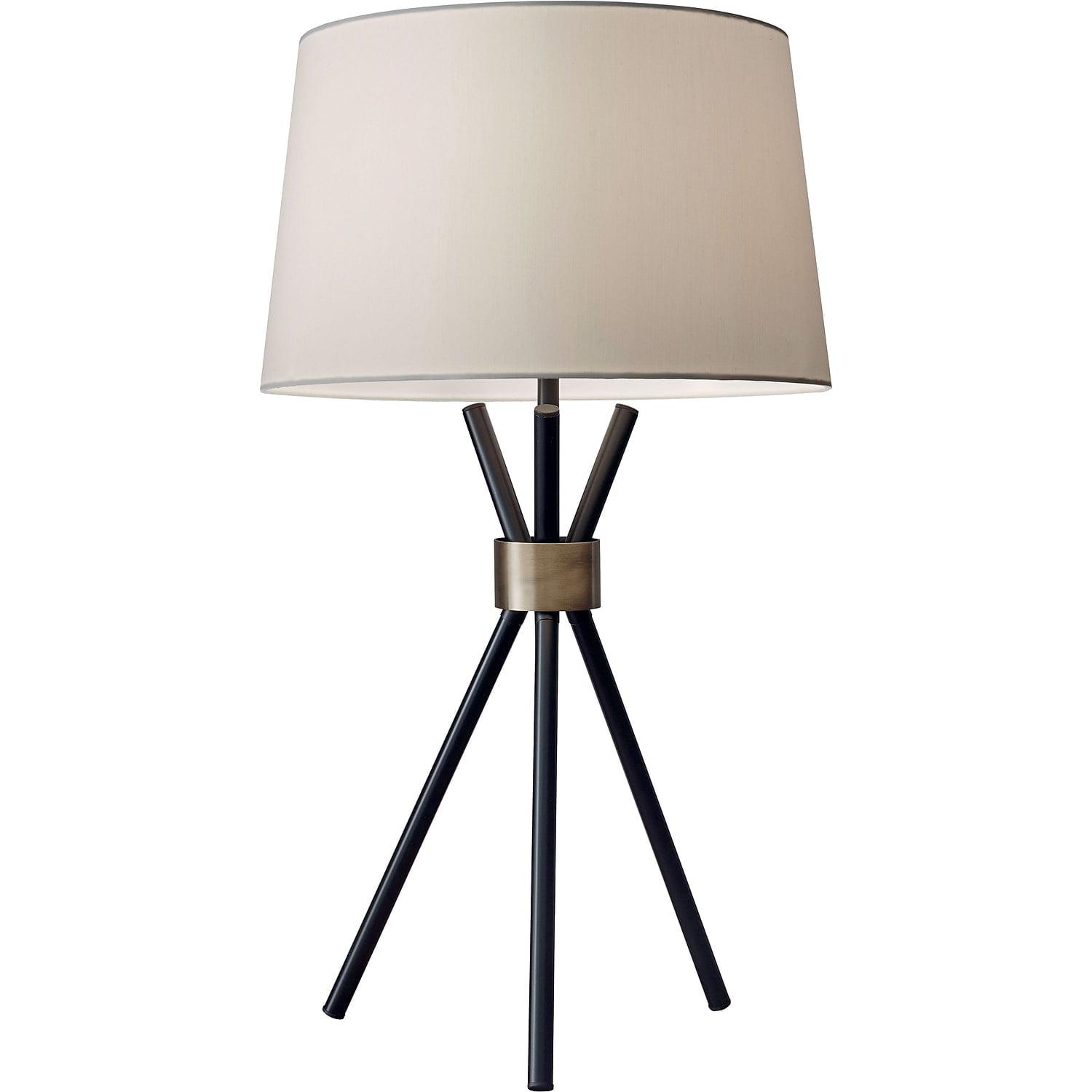 Black Tripod Table Lamp with Brass Accent and Linen Shade