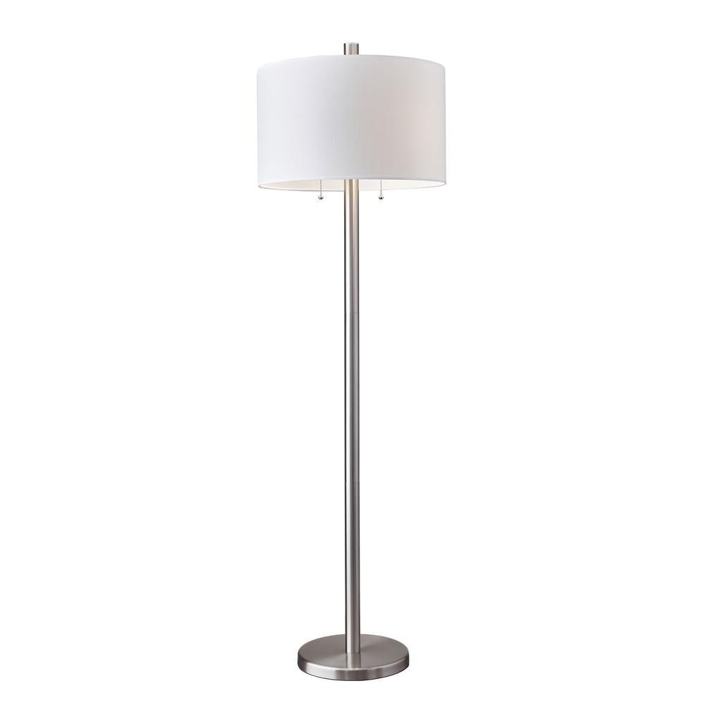 Boulevard Floor Lamp Silver/White - Adesso: Dual Pull-Chain, ETL Listed, Modern Standing Light