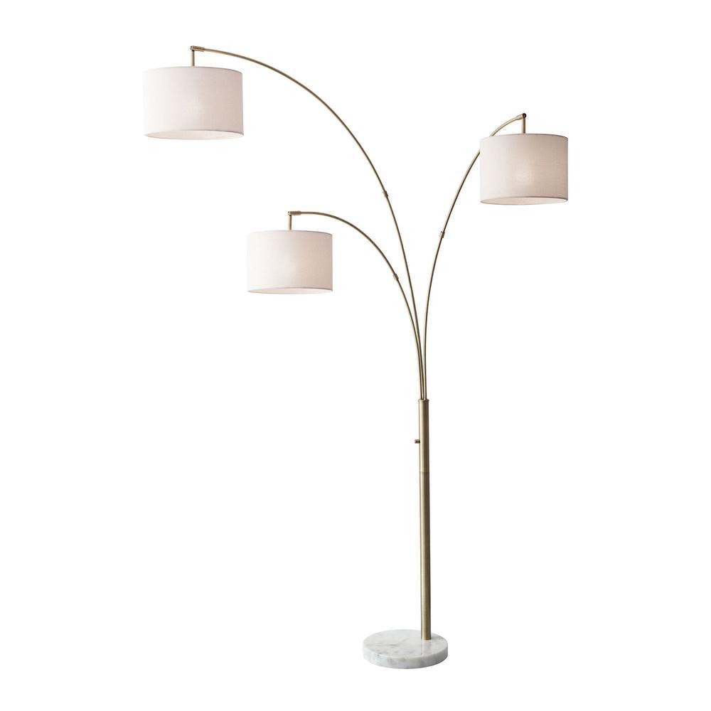 74" 3 Arm Bowery Arc Lamp Antique Brass - Adesso