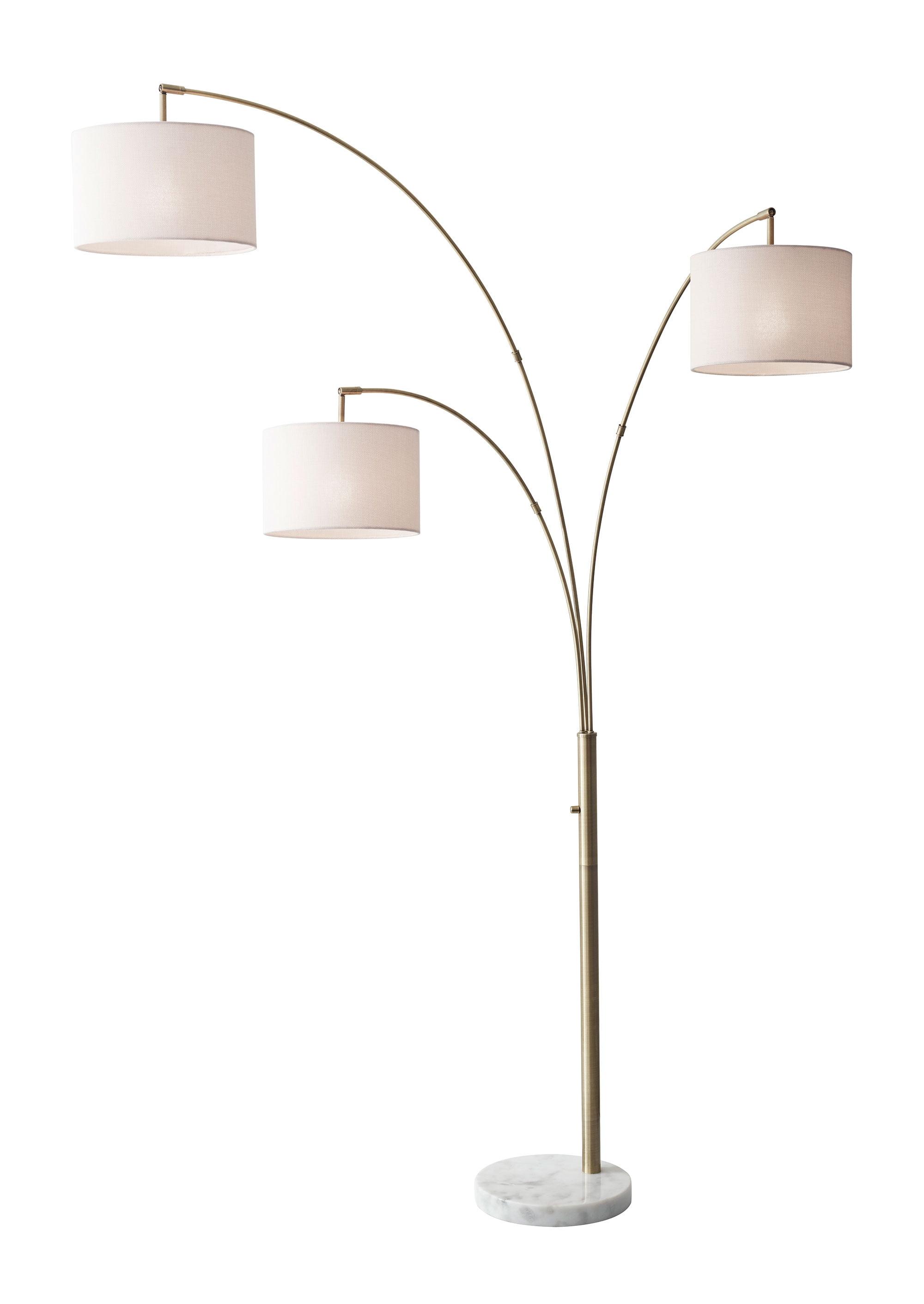 Elegant Antique Brass 3-Arm Adjustable Arc Floor Lamp with Off-White Linen Shades