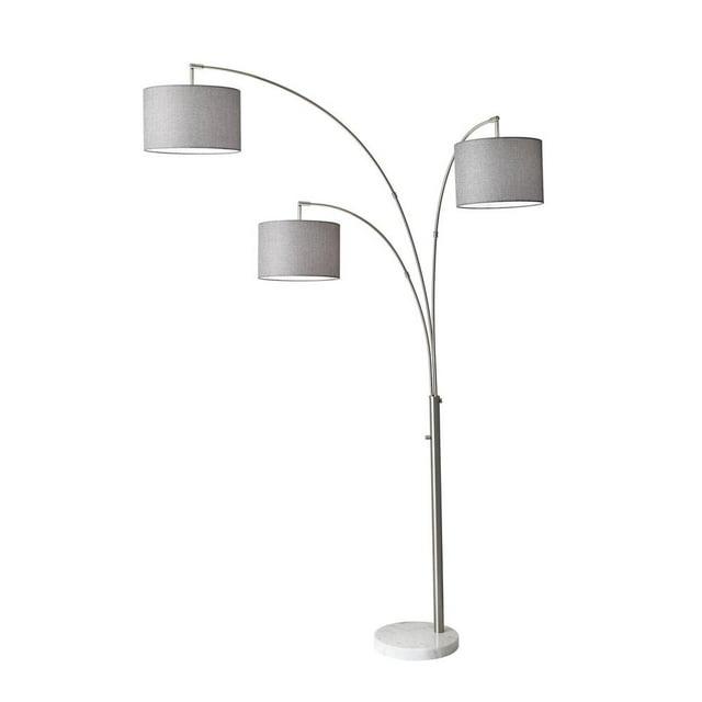 3-Arm Bowery Arc Lamp Brushed Steel - Adesso: Adjustable, Overhead Lighting with Marble Base