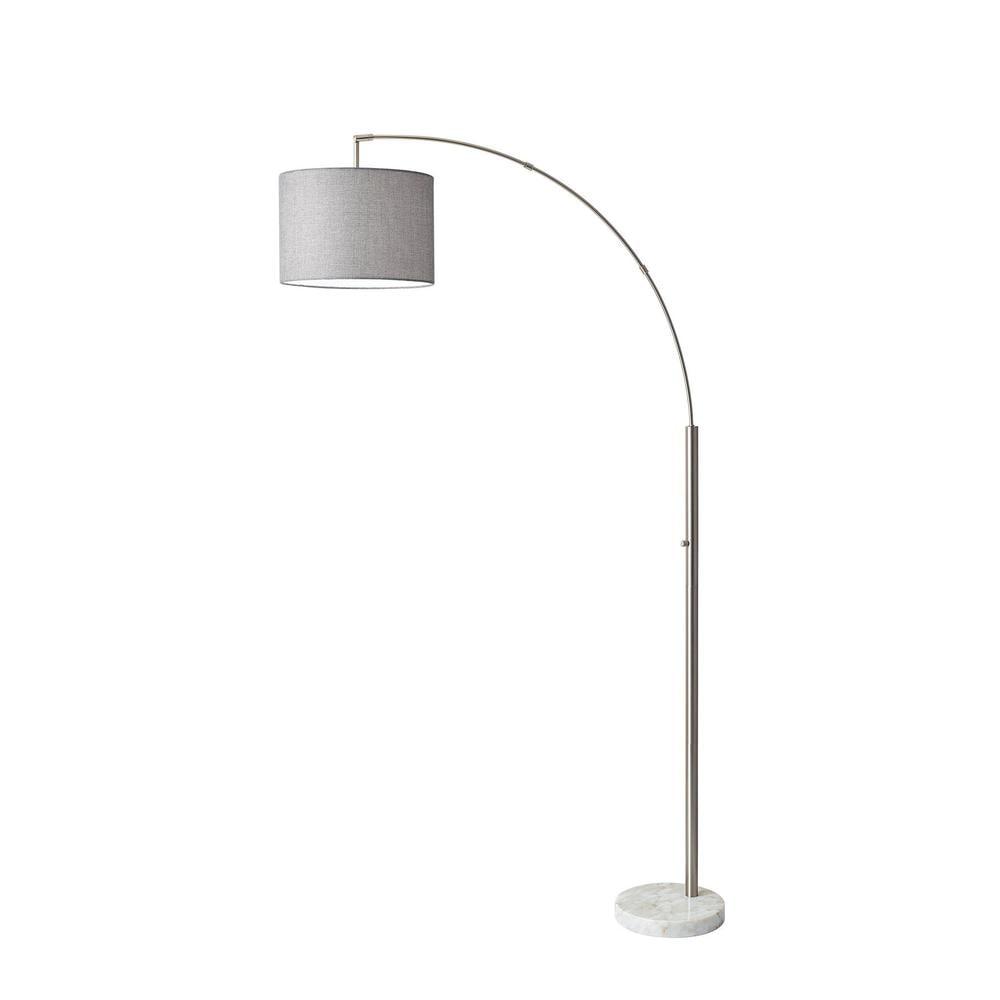 73.5" Bowery Arc Lamp Steel - Adesso: Contemporary Design, ETL Listed, Linen Shade, Metal Body