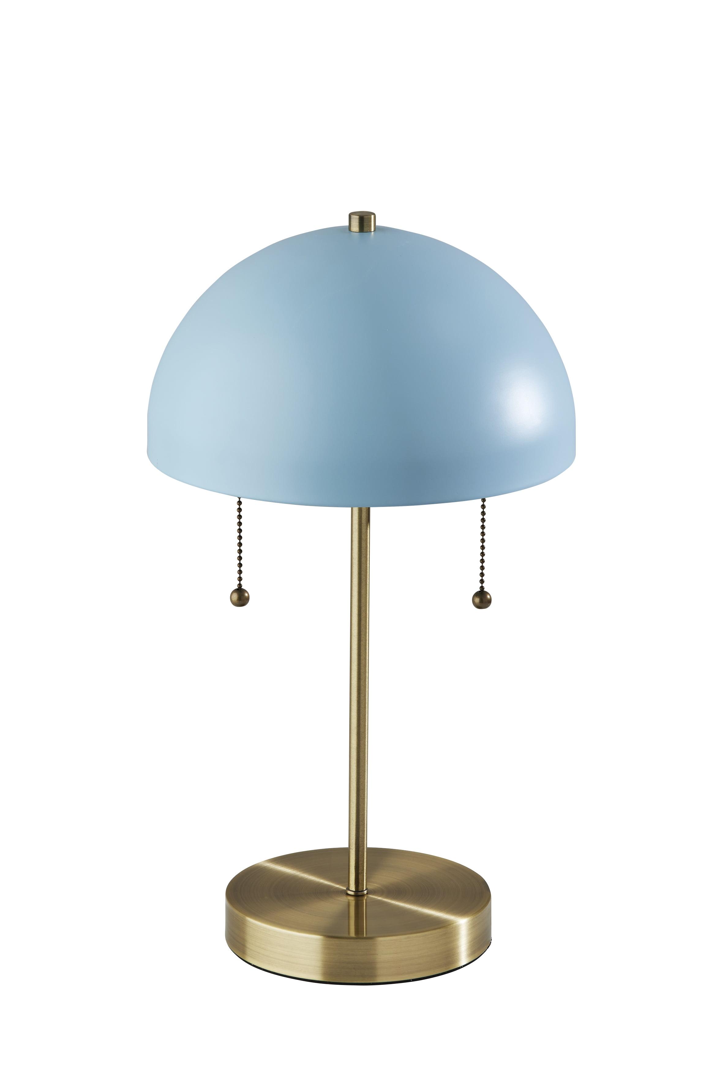 Light Blue and Brass Metal Table Lamp with Dual Pull Chains