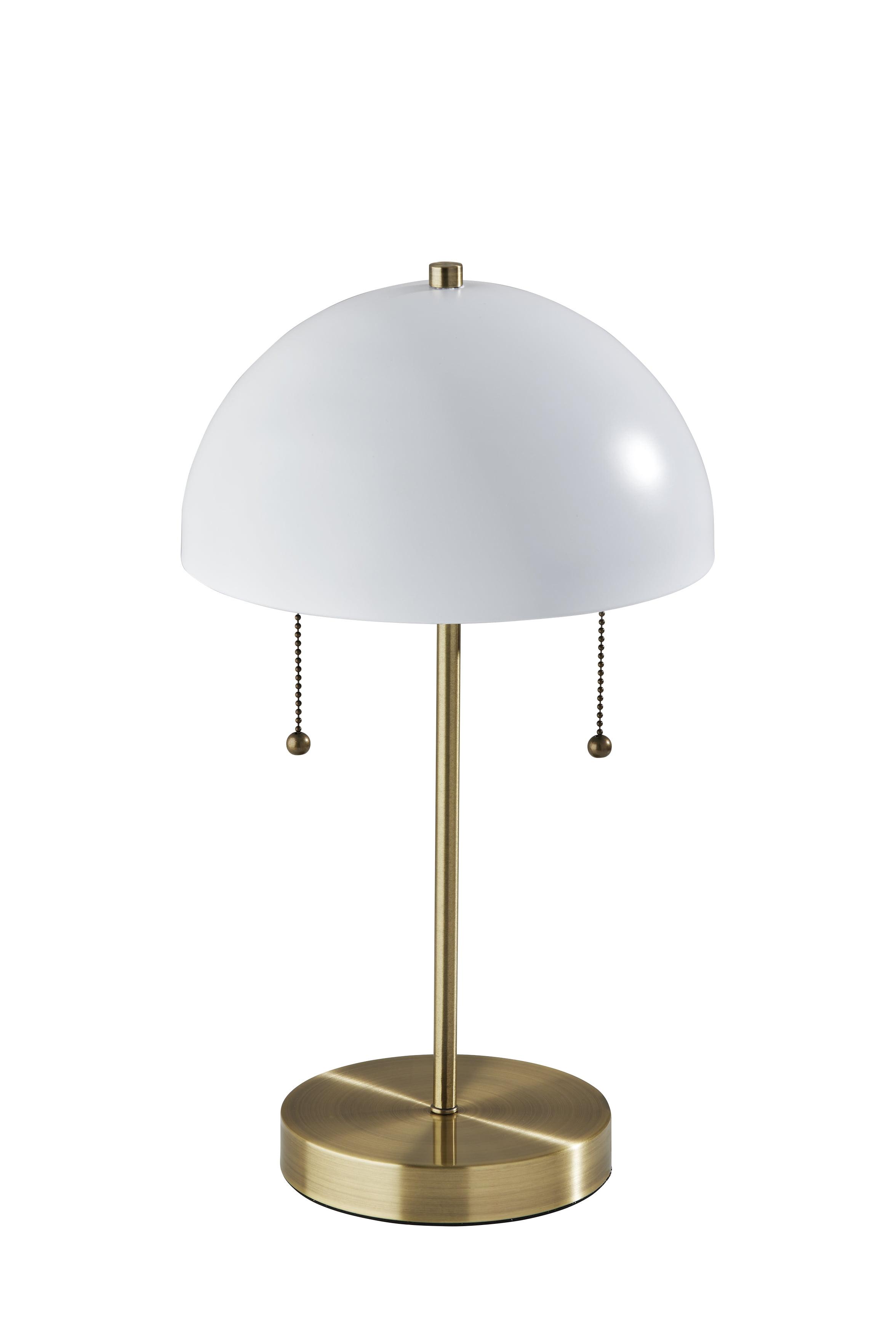 18" White and Antique Brass Metal Desk Lamp with AC Outlet