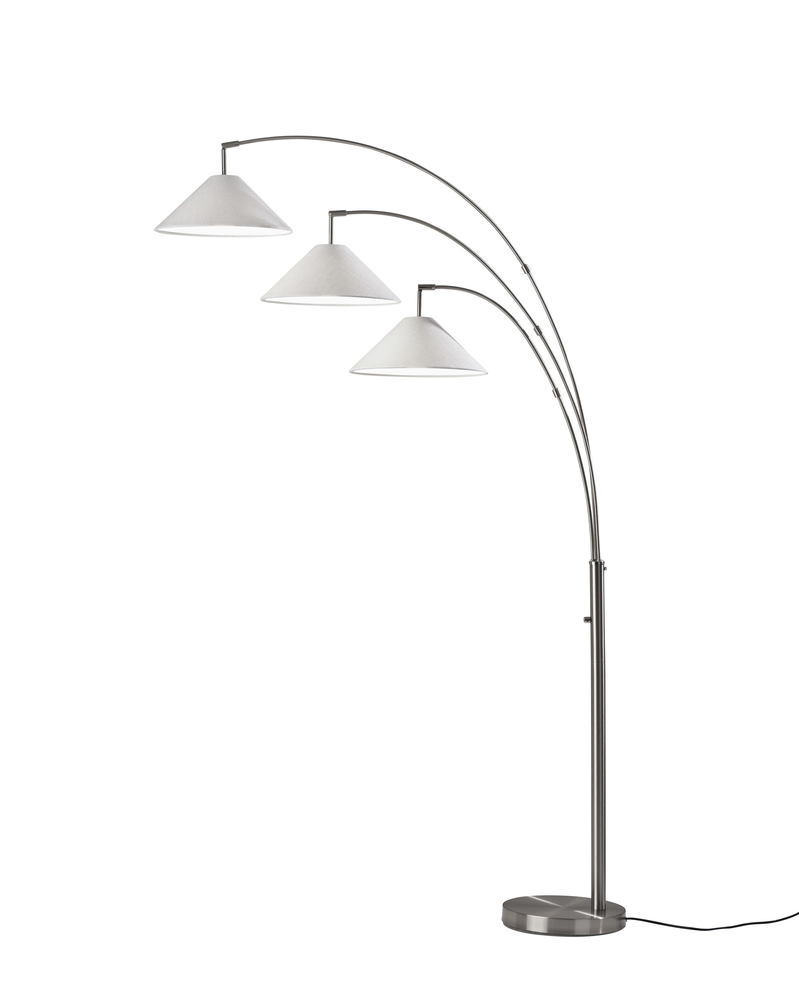 Modern Arc Adjustable 3-Head Floor Lamp in Brushed Steel