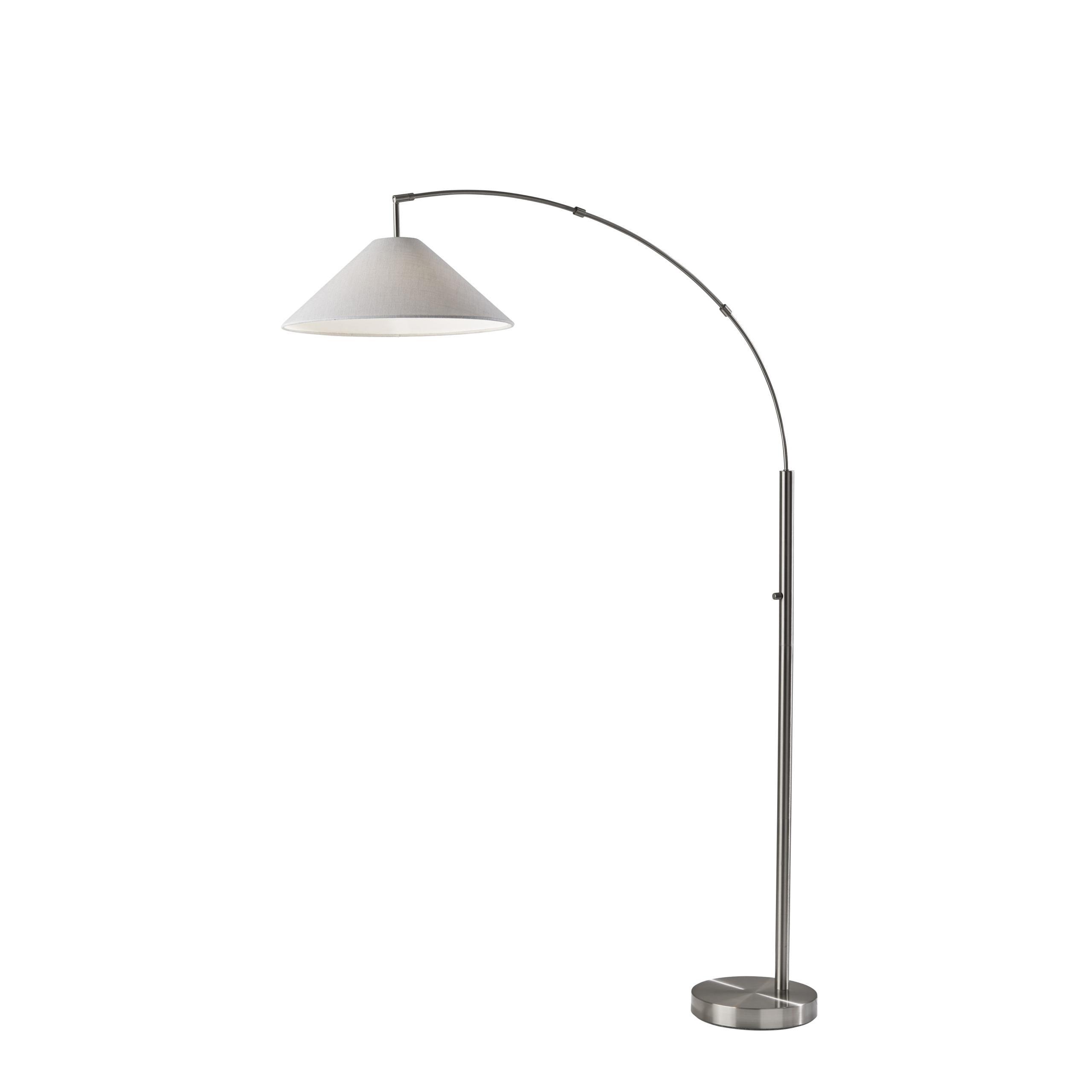 Sleek Brushed Steel Arc Floor Lamp with Textured White Shade