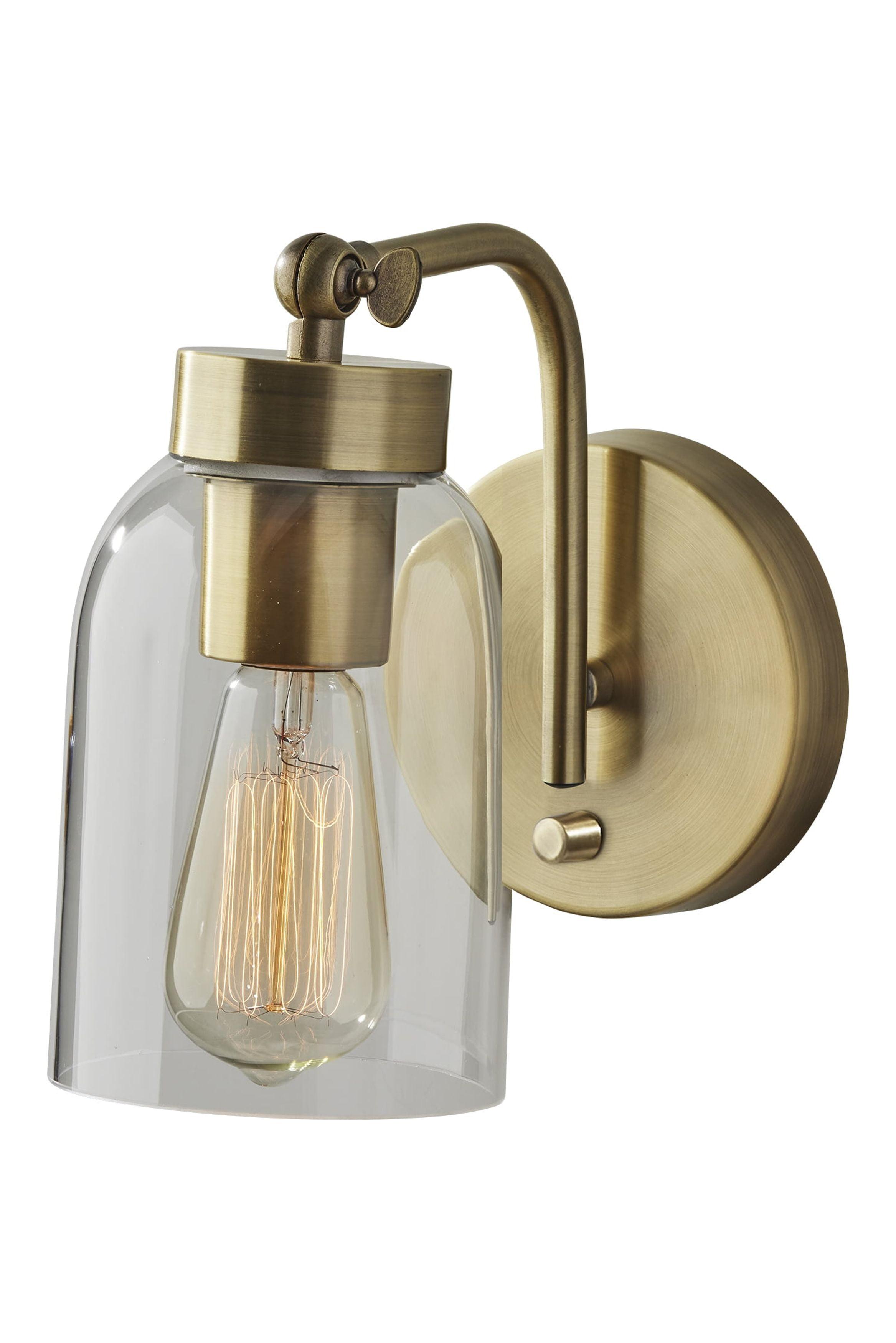 Mid-Century Modern Antique Brass Wall Sconce with Clear Glass Shade