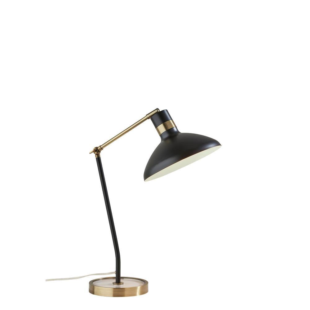 Adjustable Black and Antique Brass Desk Lamp with Glass Base