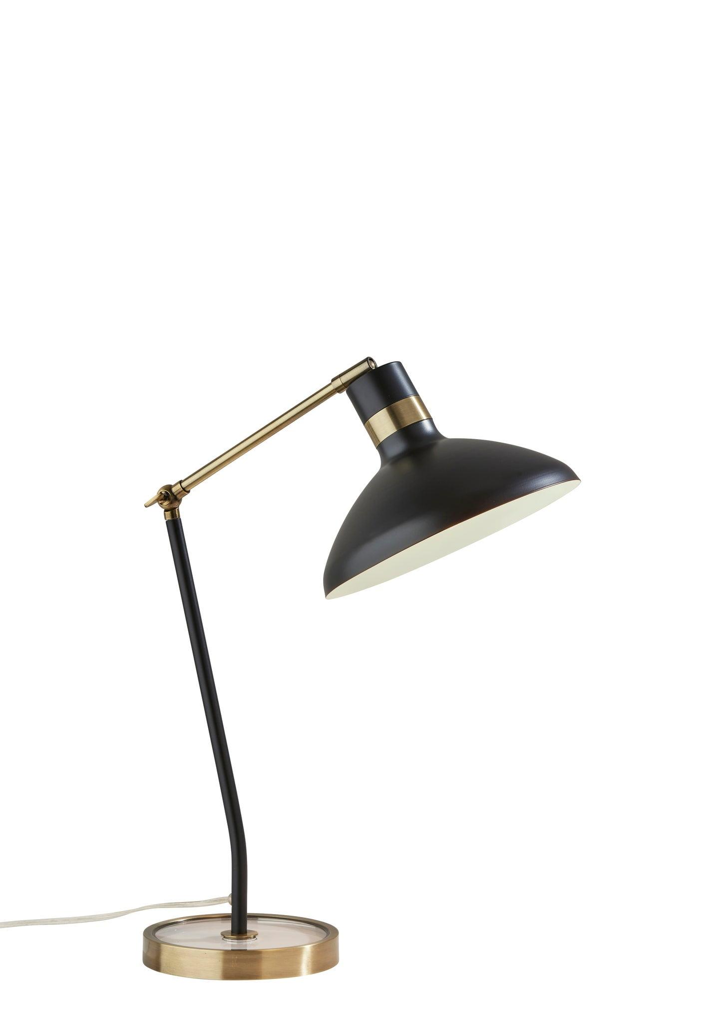 Adjustable Black and Antique Brass Desk Lamp with Glass Base