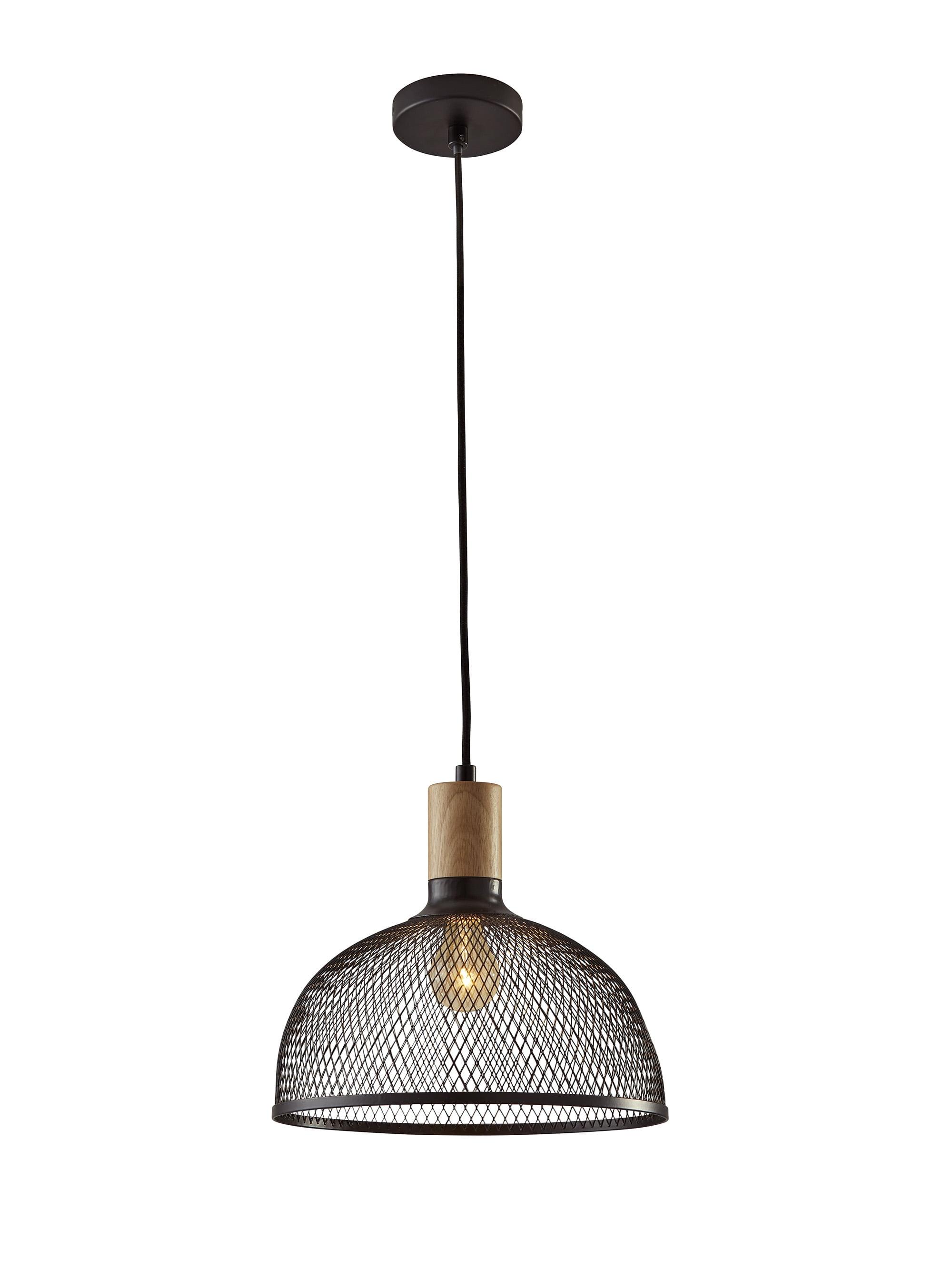 Matte Black Metal & Wood Industrial Pendant Lamp