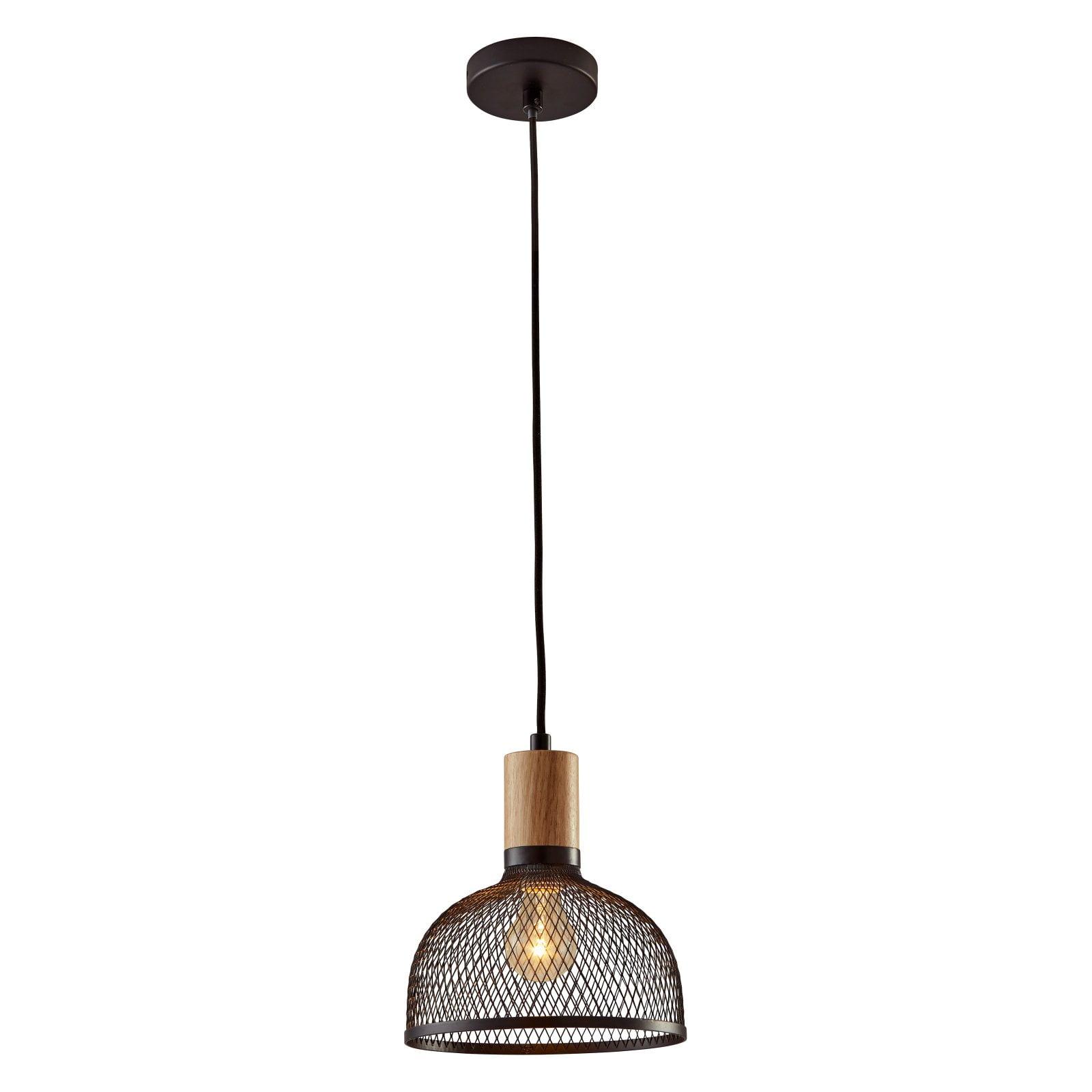 Matte Black Metal & Natural Wood Mini Pendant Lamp