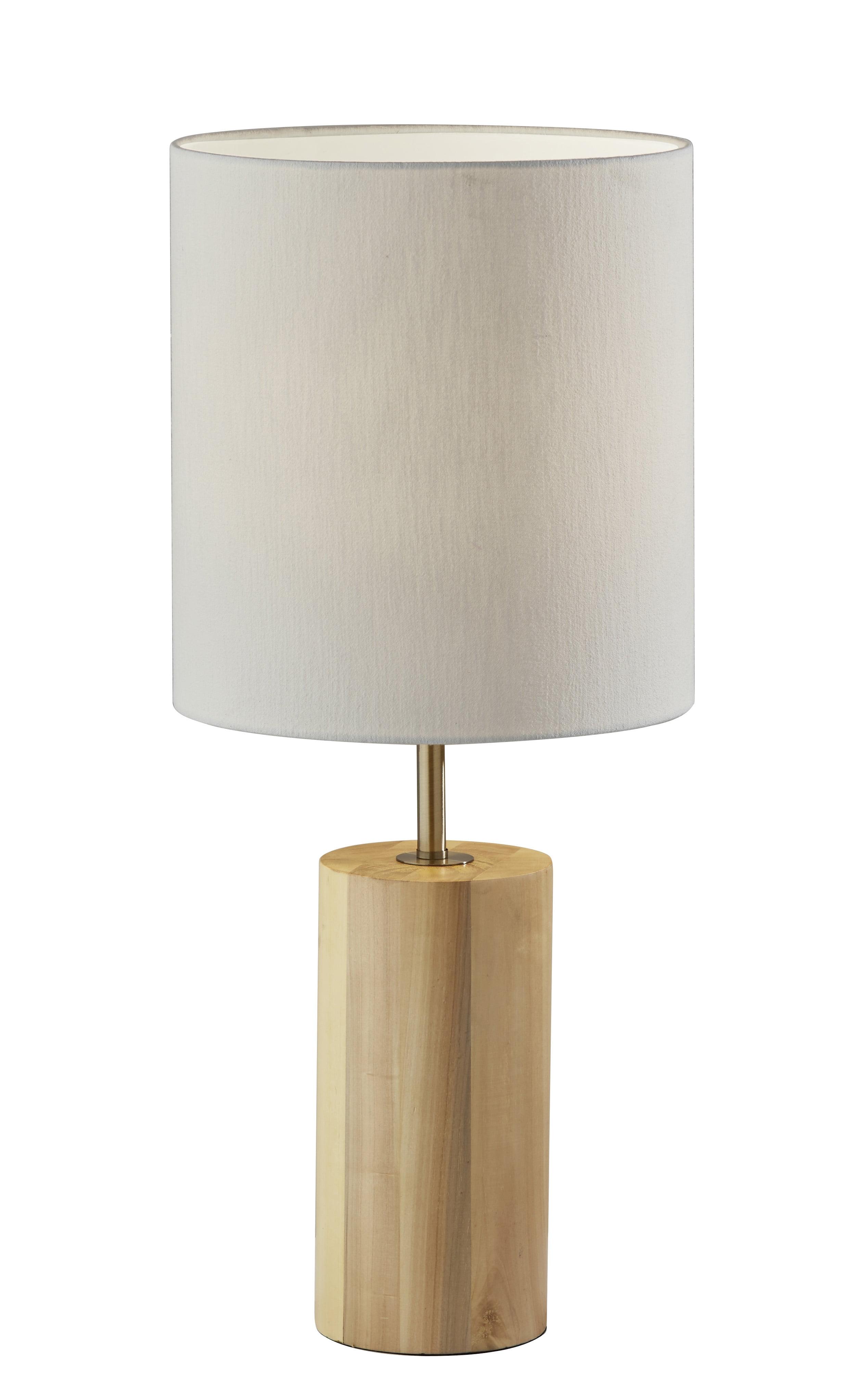 Natural Oak Wood Table Lamp with White Fabric Shade