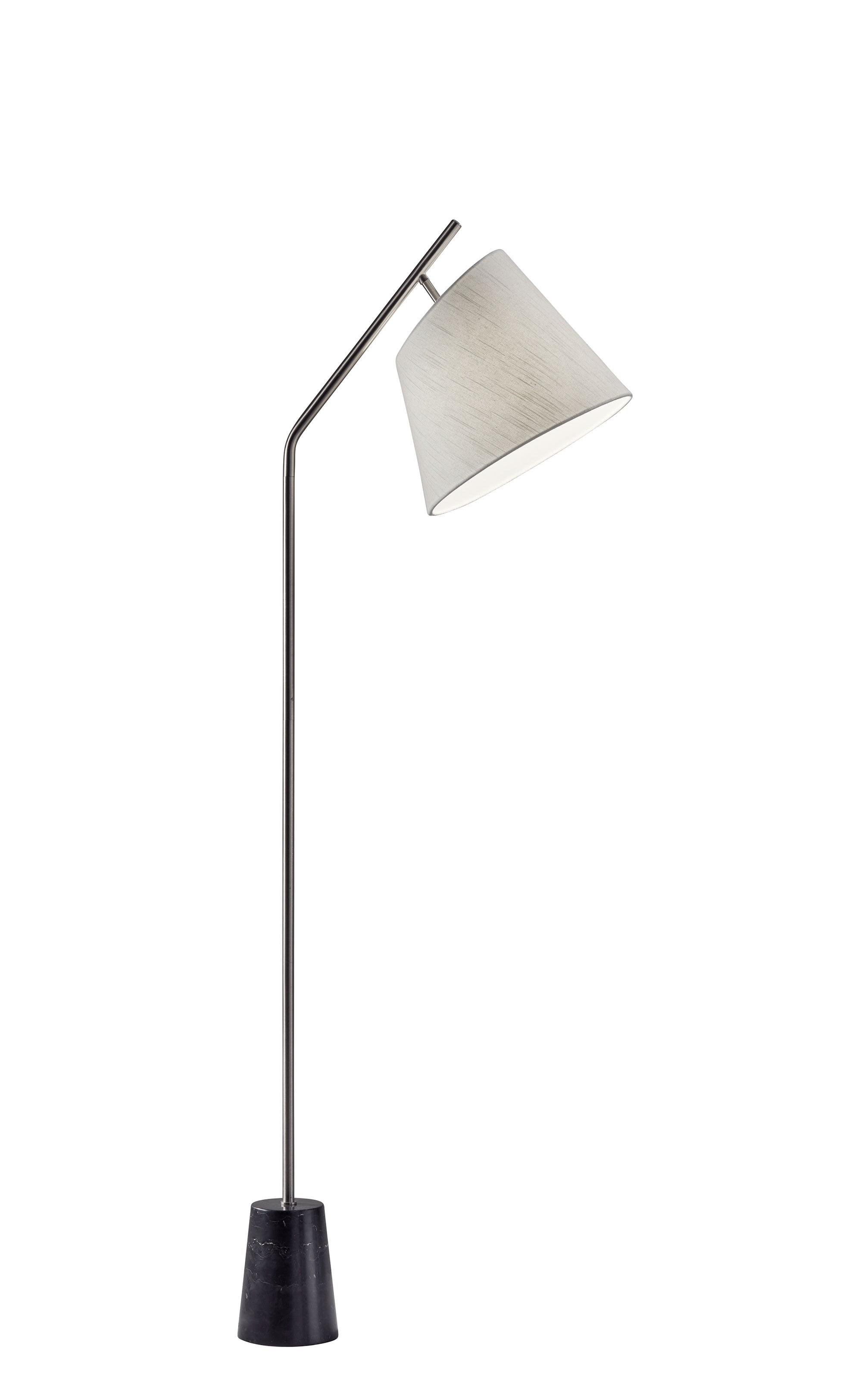 Classic Brushed Steel Arc Floor Lamp with White Linen Shade
