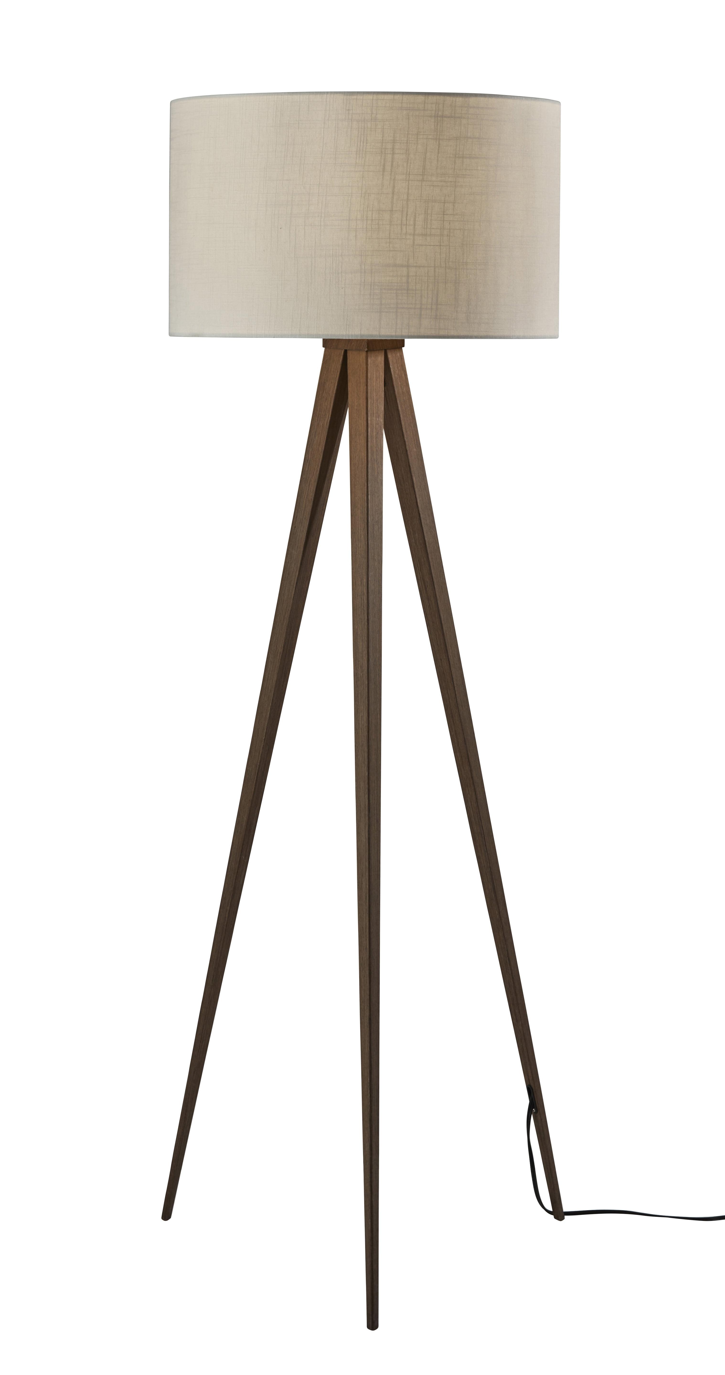 60.3" Off-White and Rosewood Veneer Tripod Floor Lamp