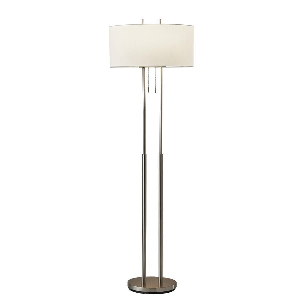 Adesso 62" Duet Floor Lamp Silver/Ivory: Modern Standing Lamp with Pull Chain, ETL Listed, Metal Body