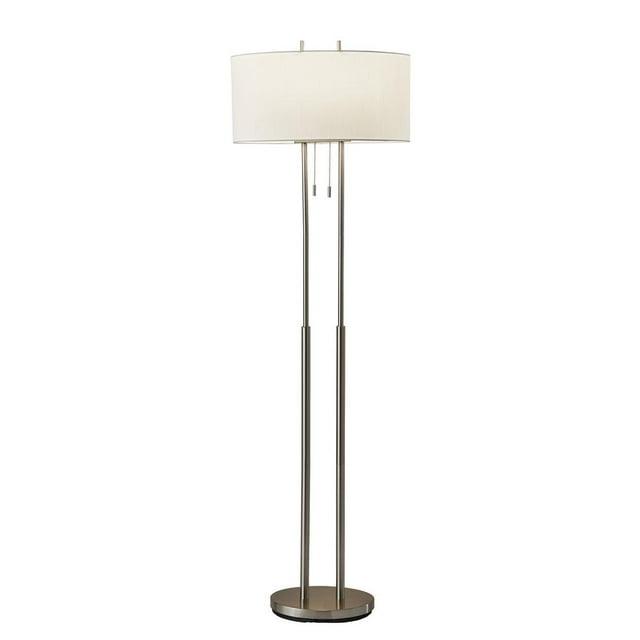 Adesso 62" Duet Floor Lamp Silver/Ivory: Modern Standing Lamp with Pull Chain, ETL Listed, Metal Body