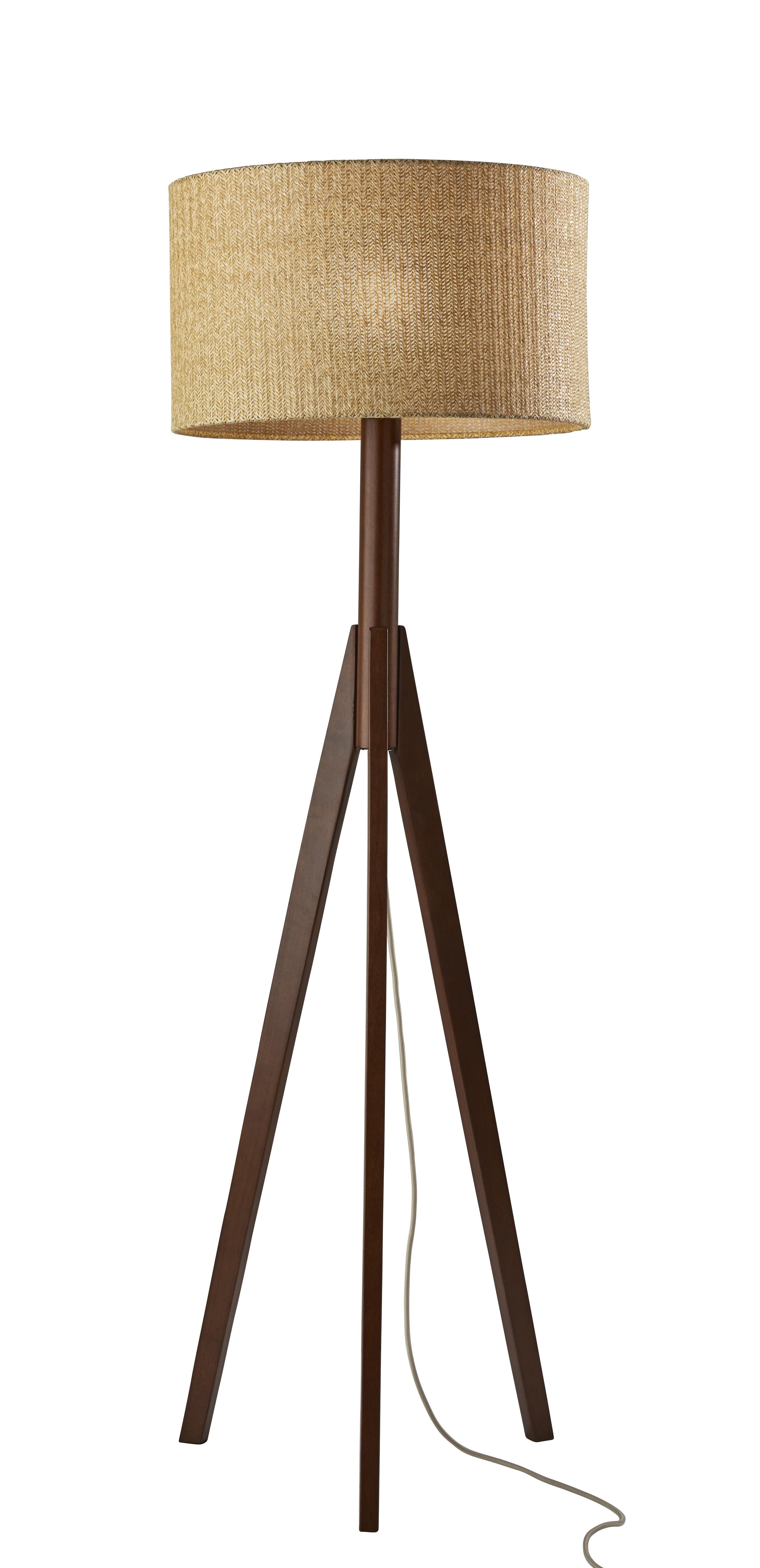 Sustainable Walnut Tripod Floor Lamp with Woven Paper Shade